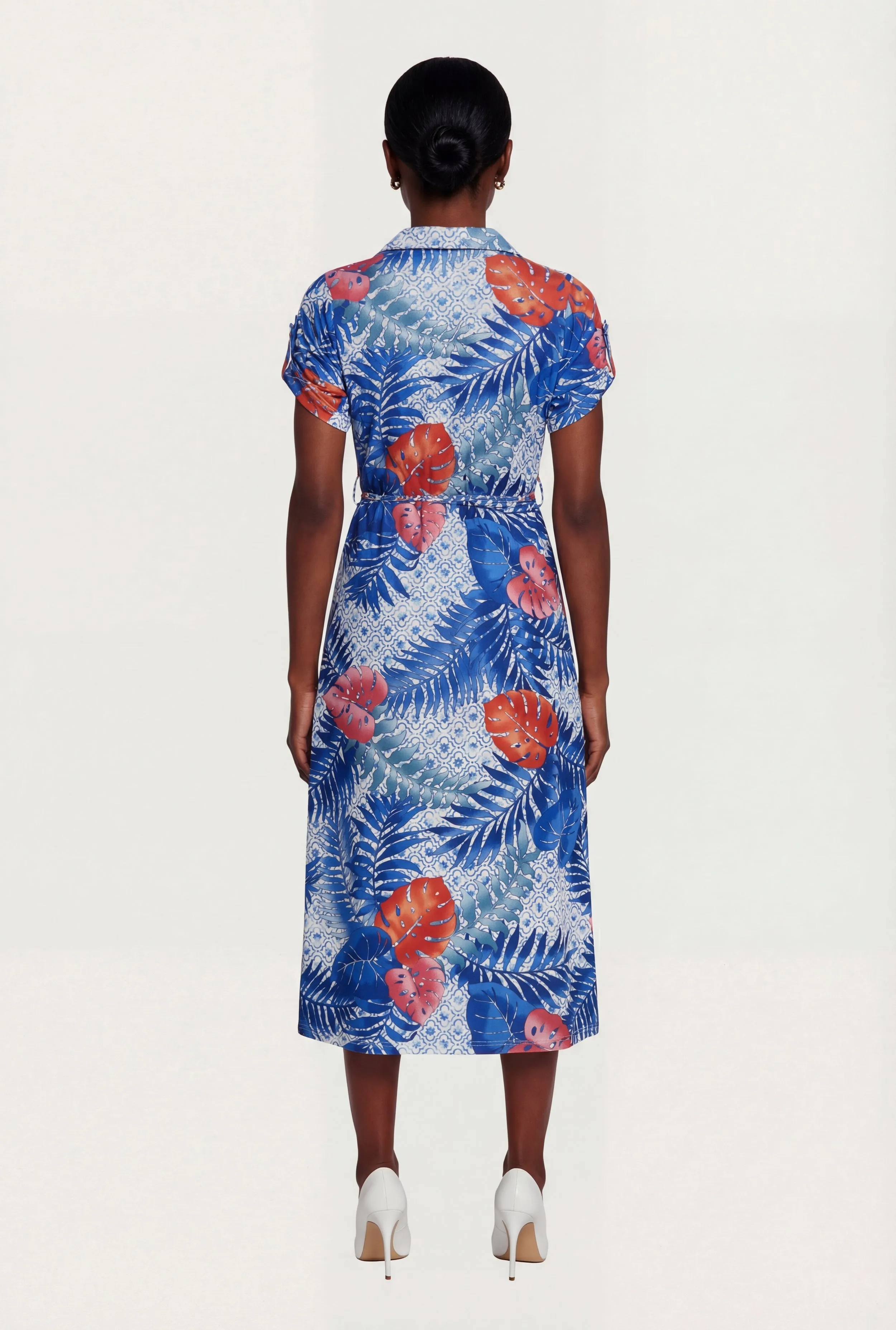Leaf Print Tie Waist Belted Midi Polo Dress sold by Rainbow product image thumbnail 3