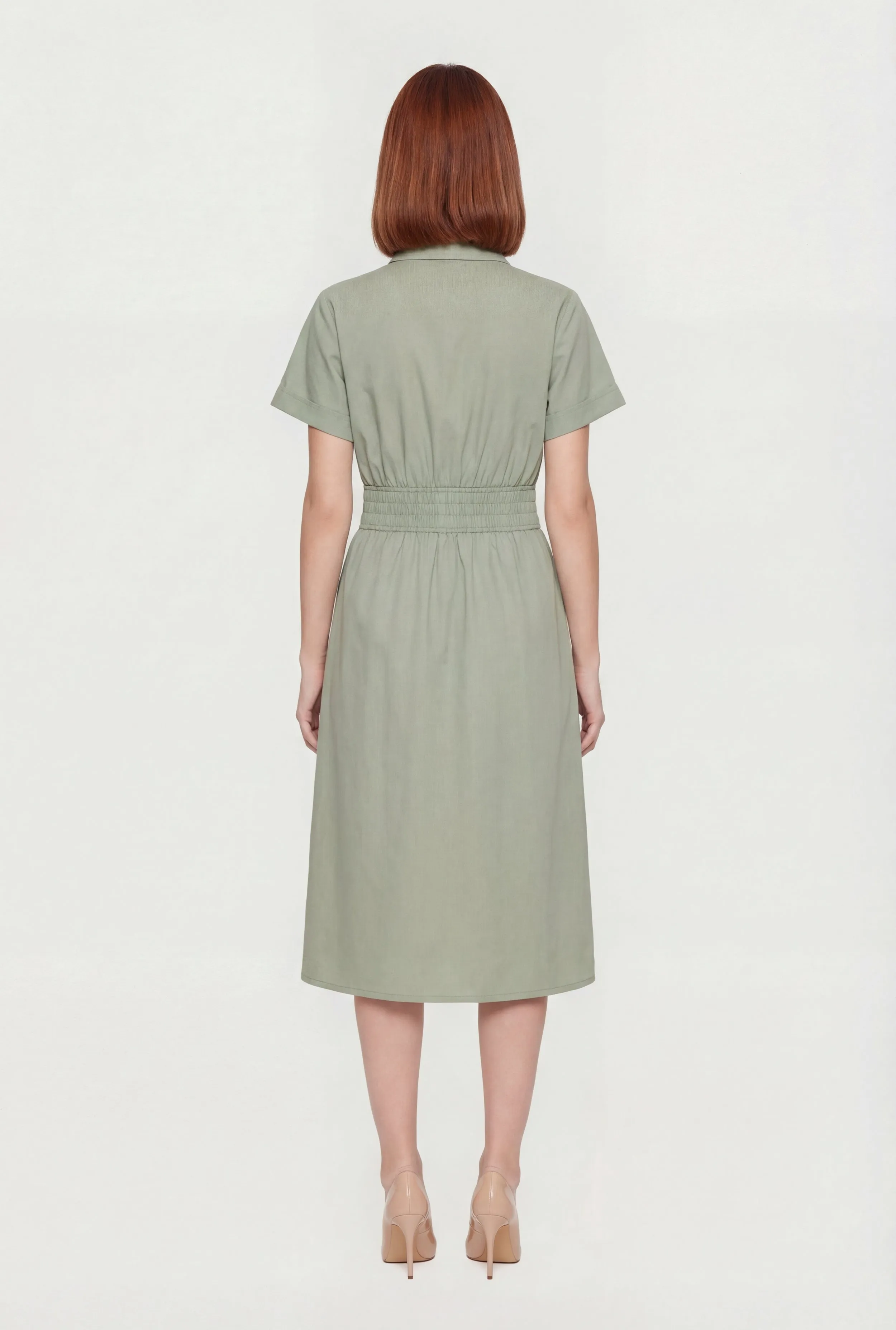 Poplin Half Button Front Drawstring Waist Shirt Dress sold by Rainbow product image thumbnail 3