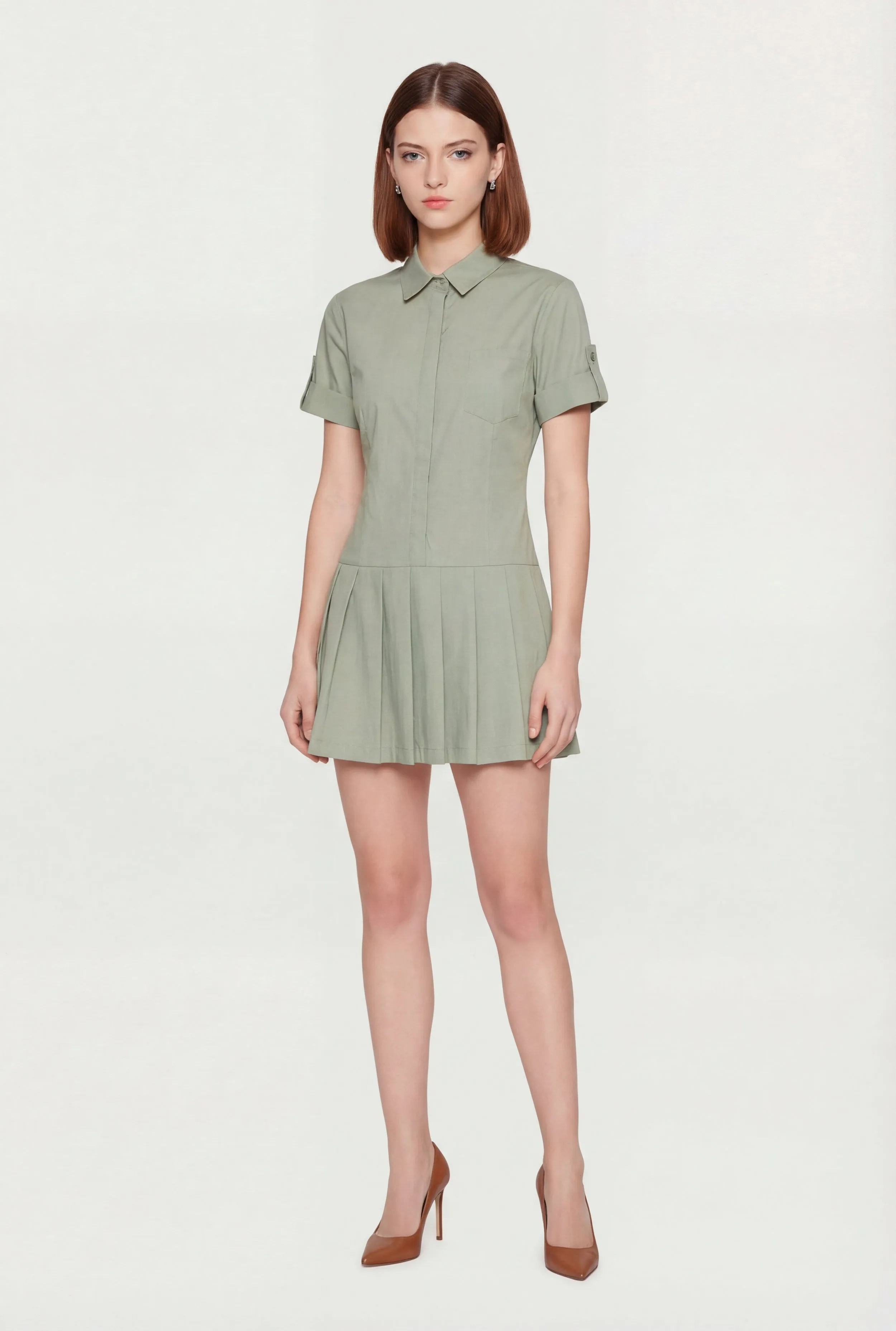 Poplin Short Sleeve Skater Shirt Dress sold by Rainbow