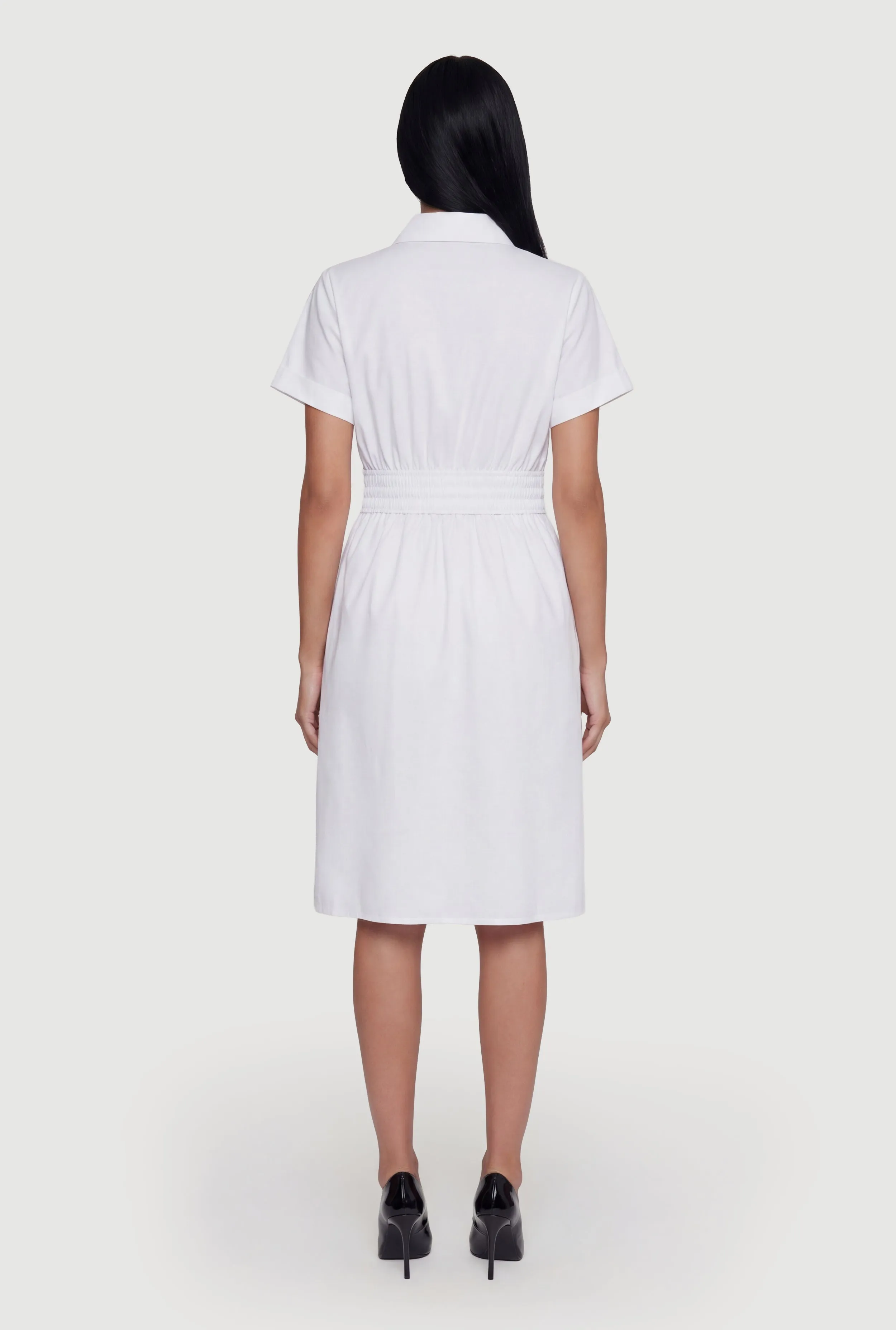 Poplin Half Button Front Drawstring Waist Shirt Dress sold by Rainbow product image thumbnail 3