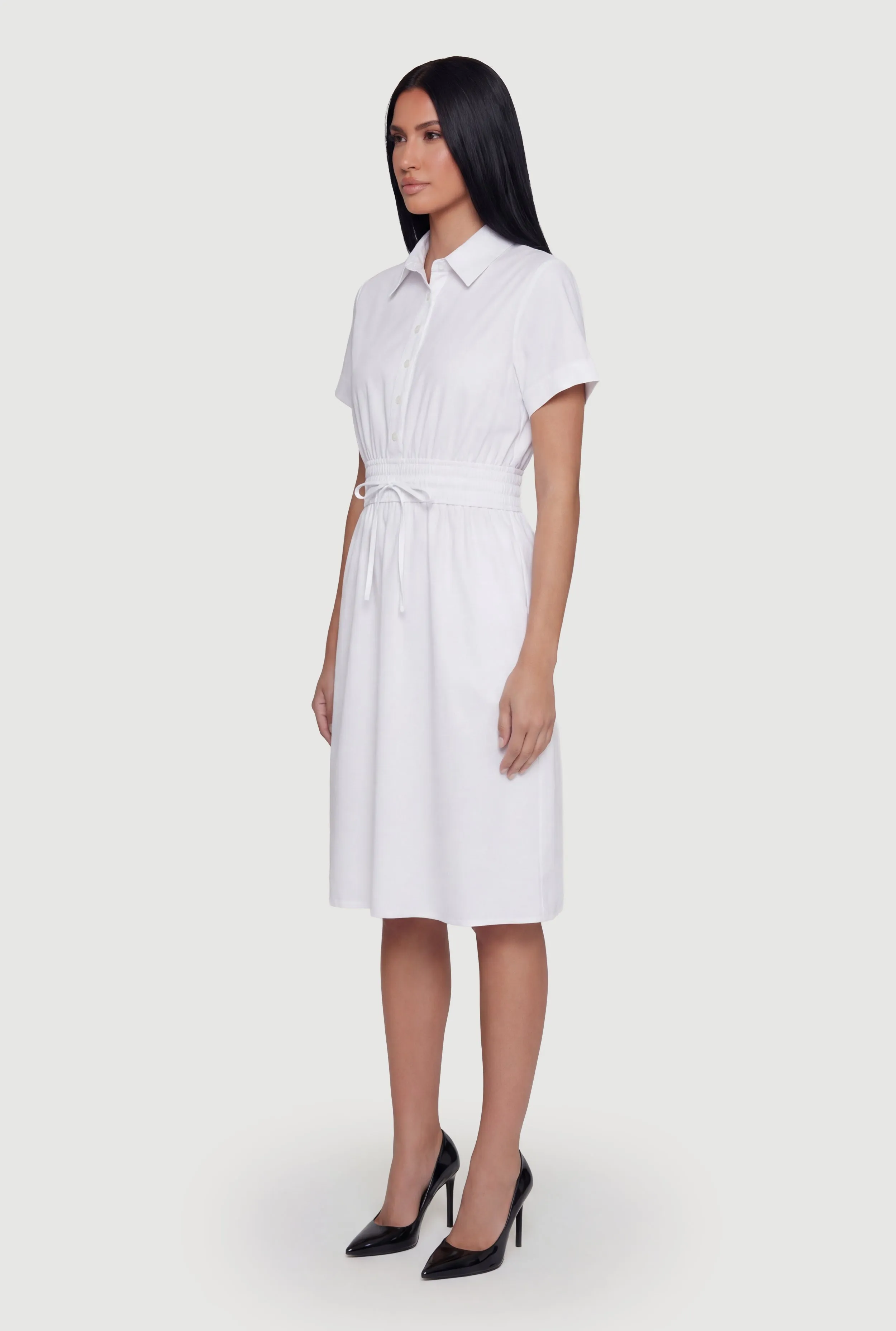 Poplin Half Button Front Drawstring Waist Shirt Dress sold by Rainbow product image thumbnail 2