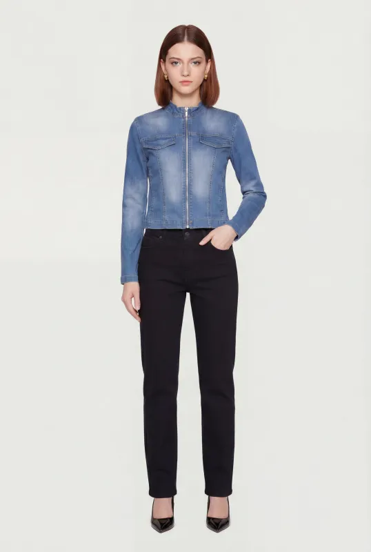 Denim Zip Front Moto Jacket sold by Rainbow