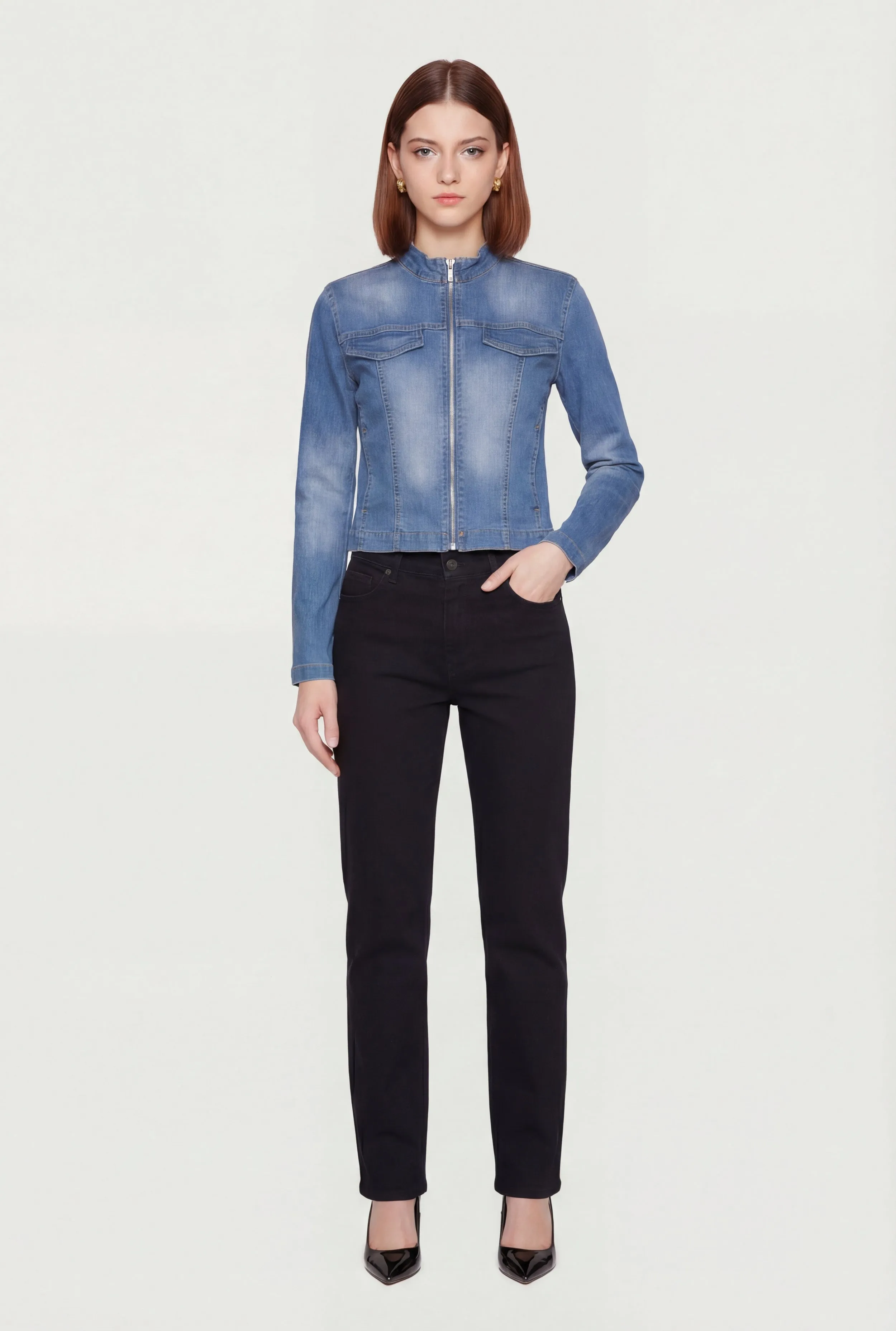 Denim Zip Front Moto Jacket sold by Rainbow