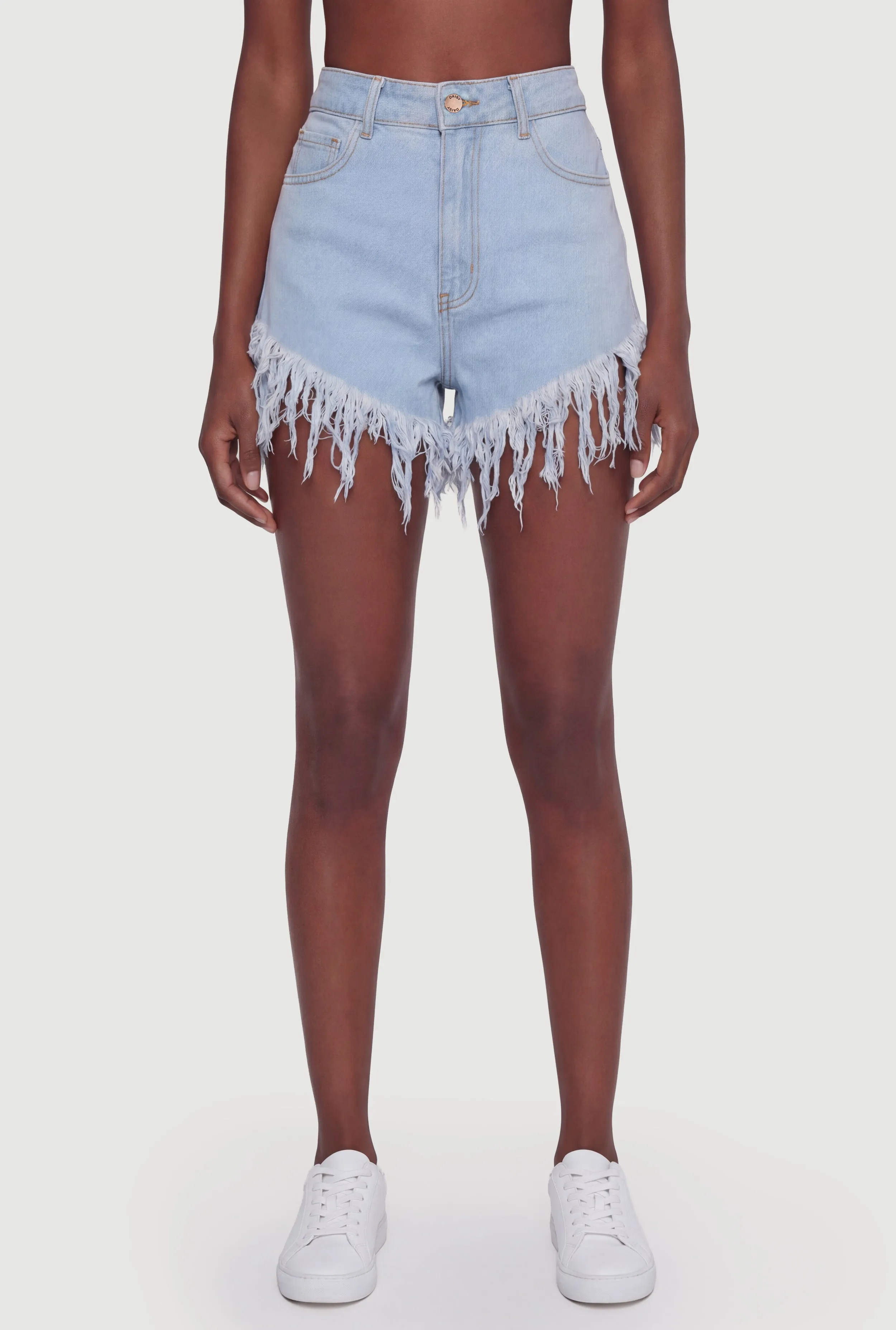 High Waisted Fringe Hem Denim Shorts sold by Rainbow product image thumbnail 3