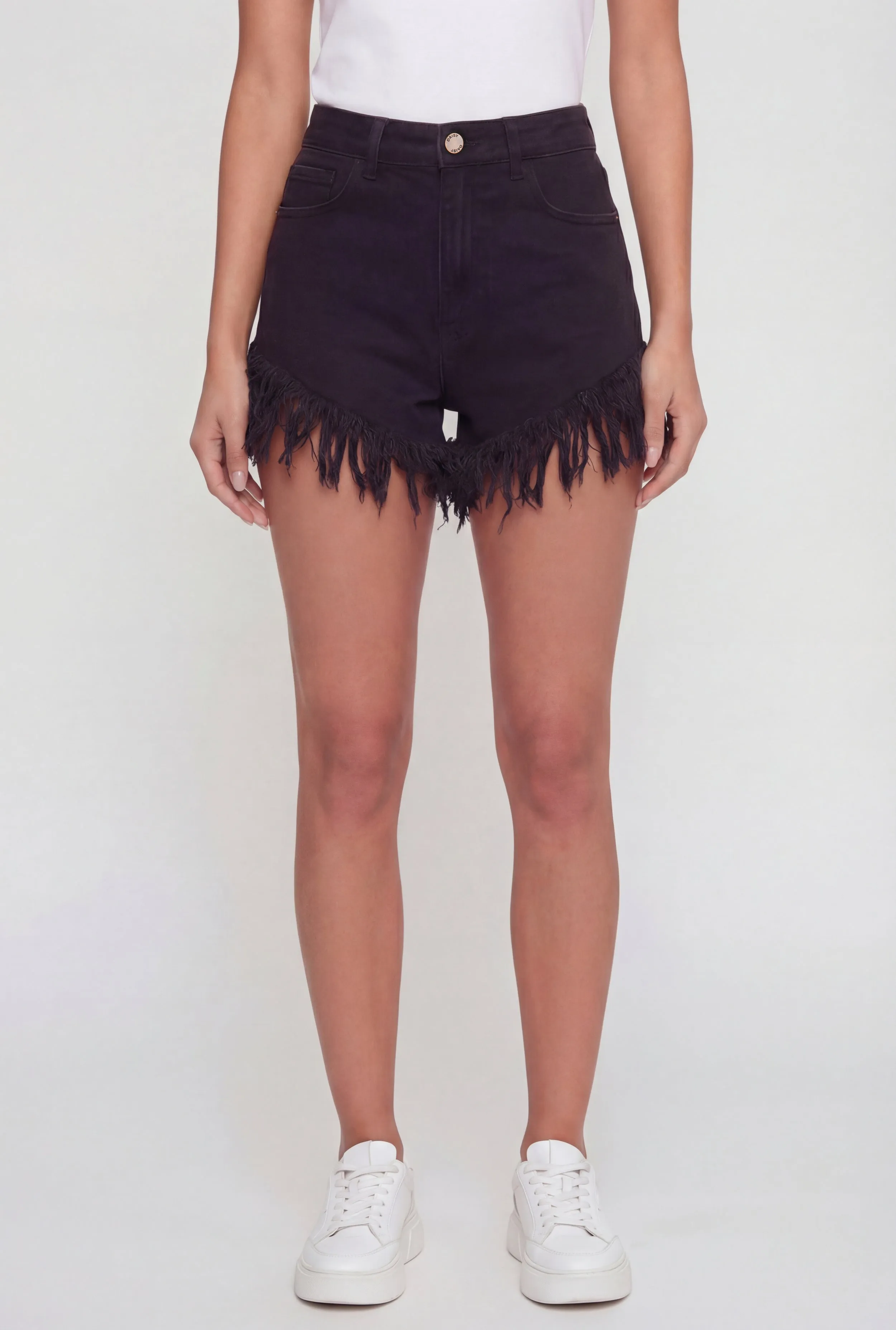 High Waisted Fringe Hem Denim Shorts sold by Rainbow product image thumbnail 3