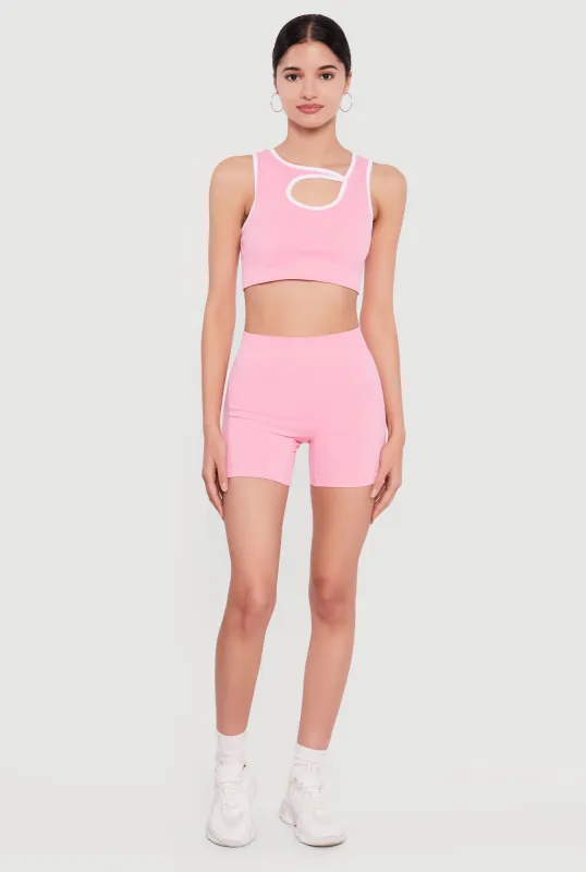 Seamless High Waisted Compression Rib Biker Shorts made by Rainbow