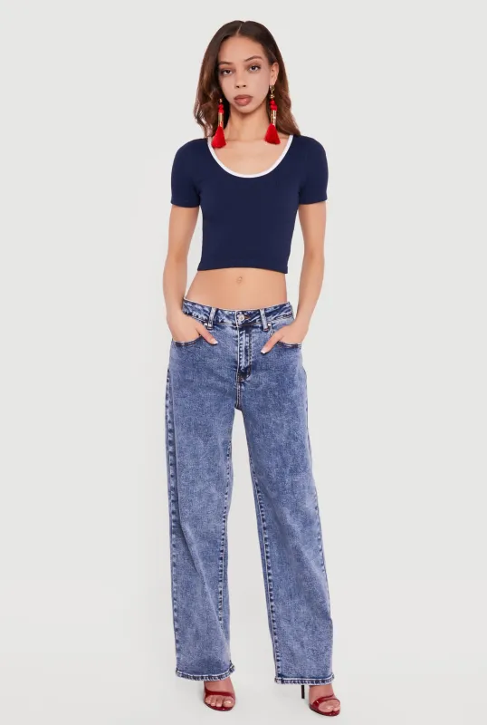 Cropped Contrast Trim Seamless Scoop Neck Tee made by Rainbow