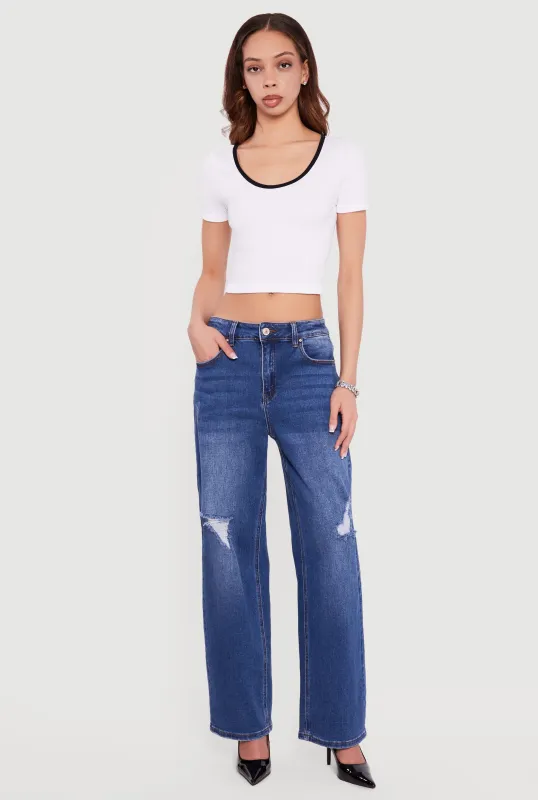 Cropped Contrast Trim Seamless Scoop Neck Tee sold by Rainbow