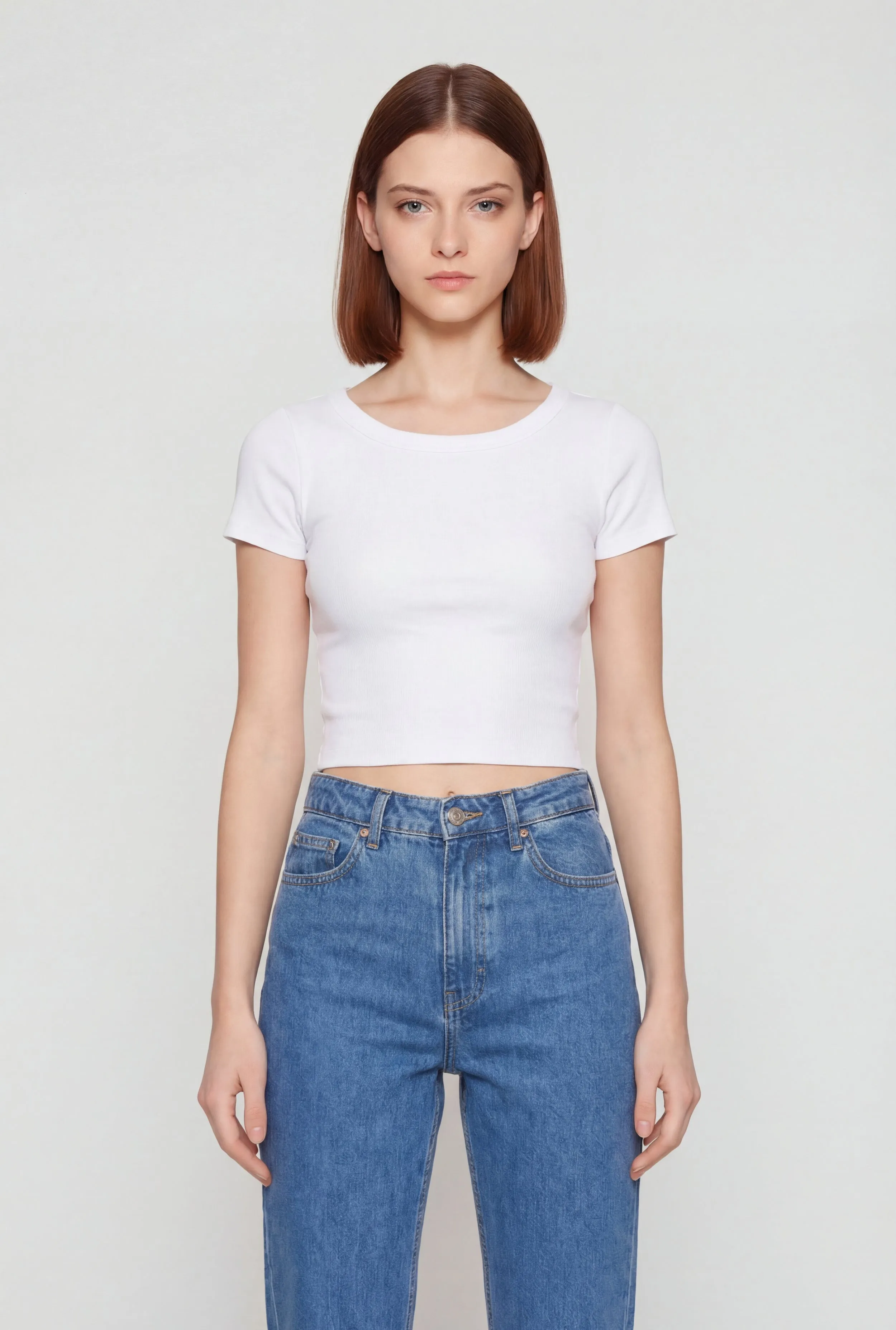 Solid Short Sleeve Crew Neck Crop Top sold by Rainbow product image thumbnail 2
