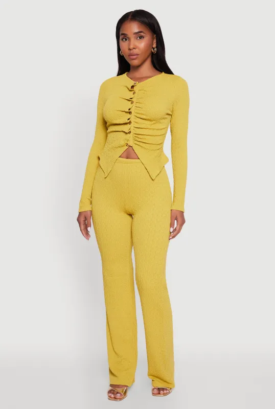 High Waisted Straight Leg Textured Knit Pants made by Rainbow