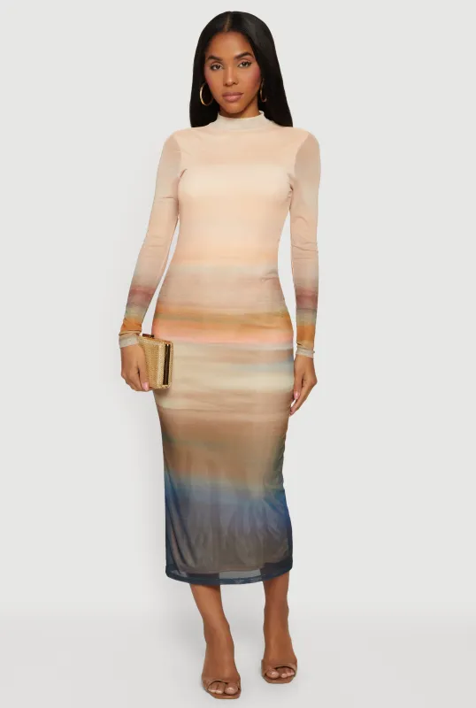 Patterned Mesh Keyhole Open Back Mesh Maxi Dress sold by Rainbow