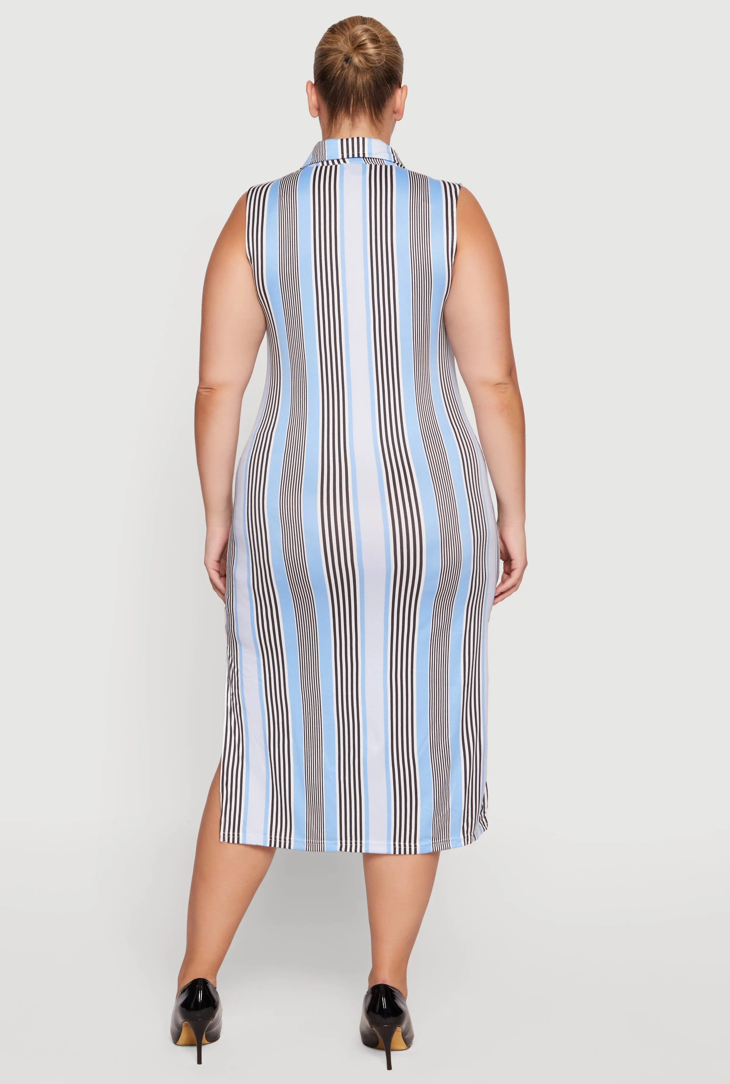Plus Size Striped Side Slit Midi Polo Dress sold by Rainbow product image thumbnail 3