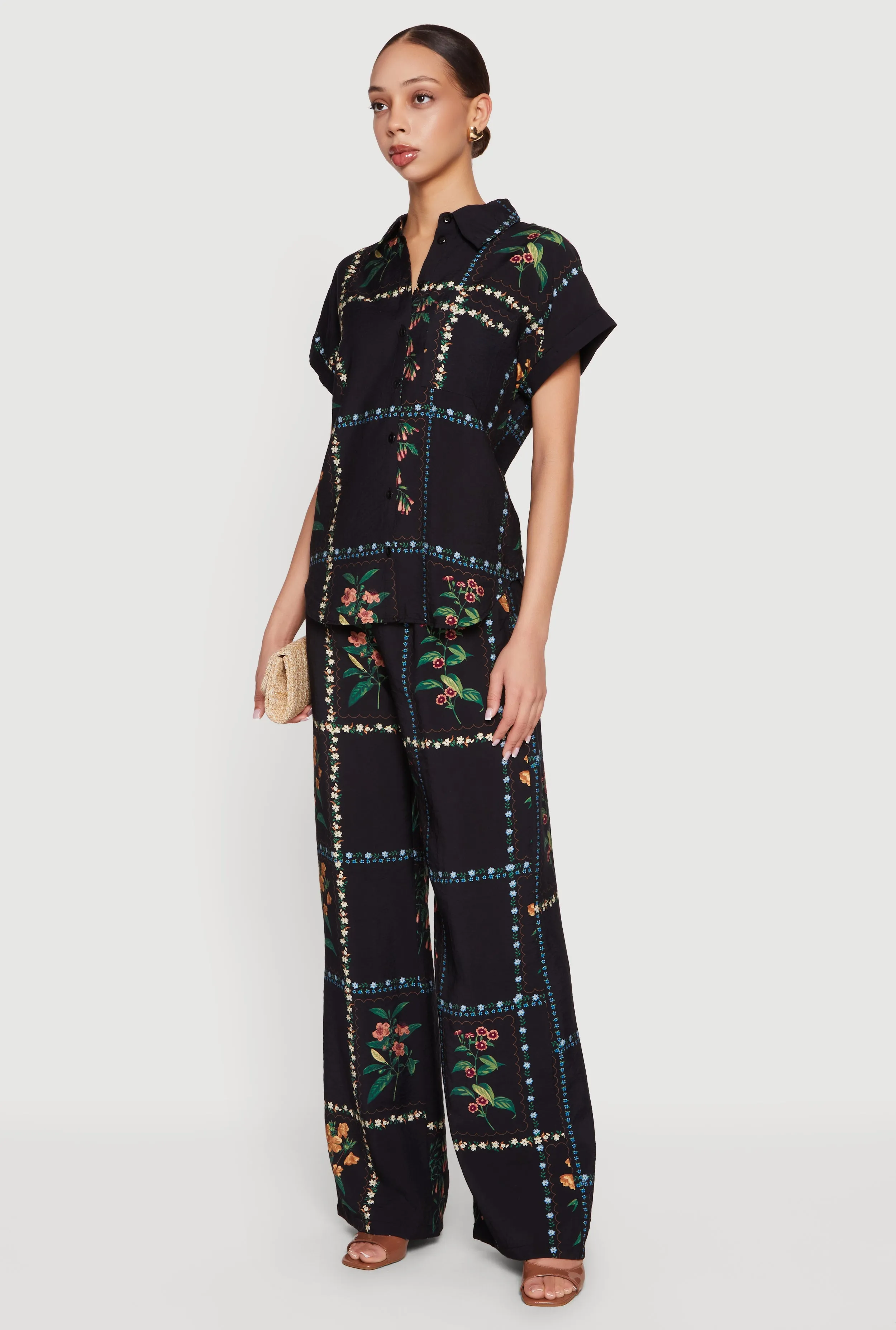 Floral Crepe Knit High Waisted Pull On Pants sold by Rainbow product image thumbnail 2