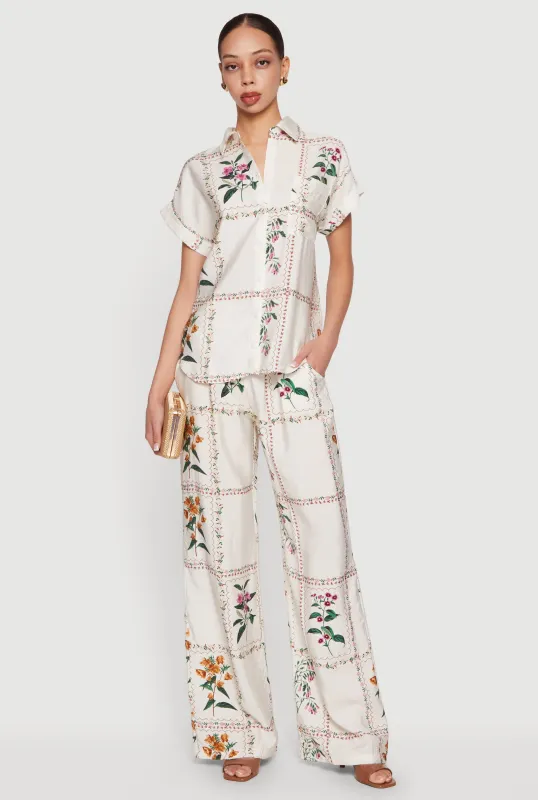 Floral Crepe Knit High Waisted Pull On Pants made by Rainbow