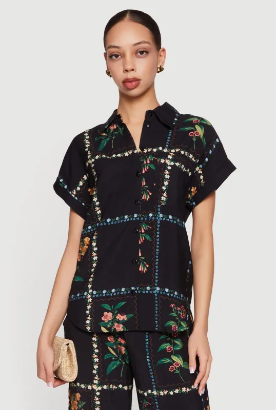 Floral Crepe Knit Button Front Shirt made by Rainbow