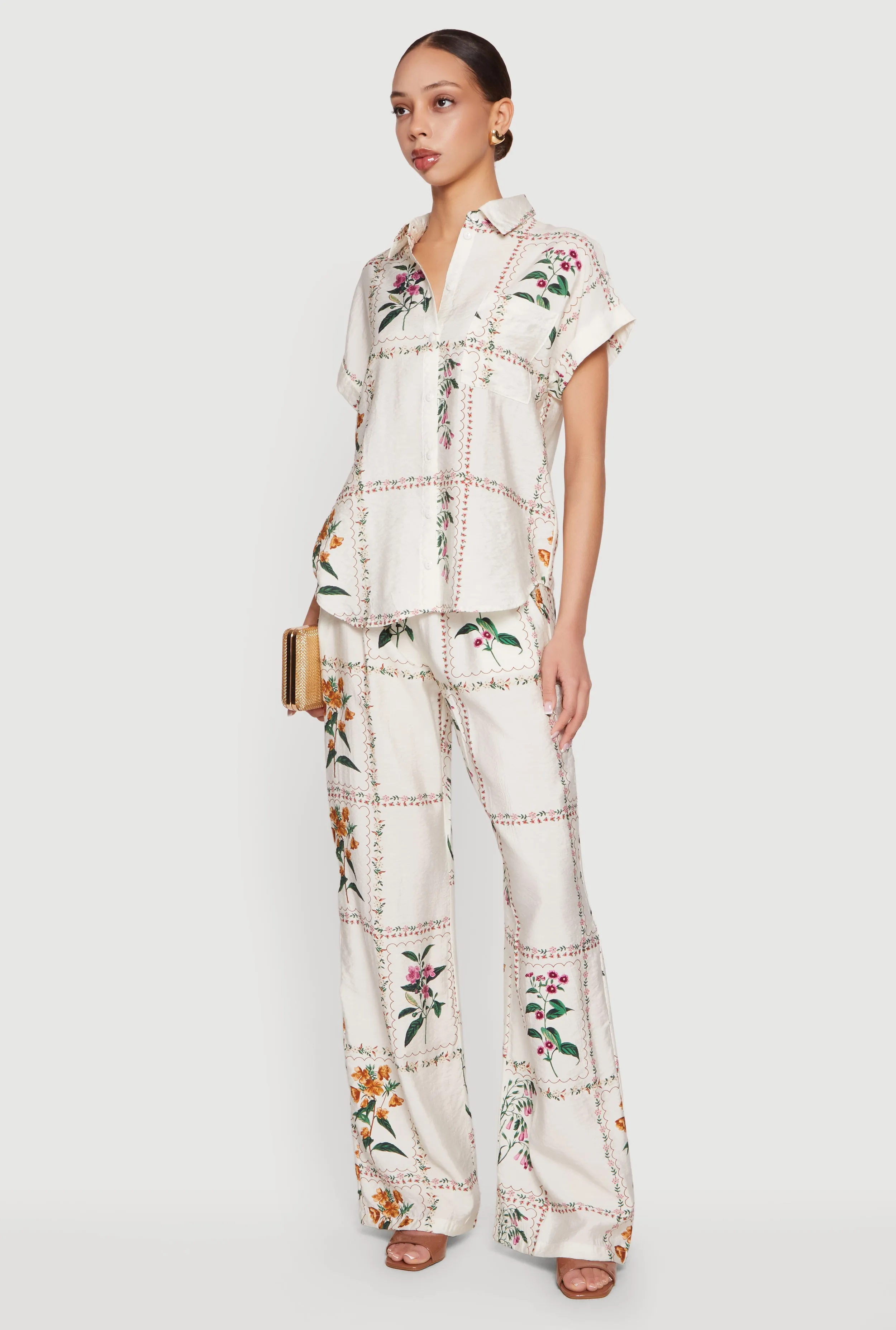 Floral Crepe Knit Button Front Shirt sold by Rainbow product image thumbnail 3