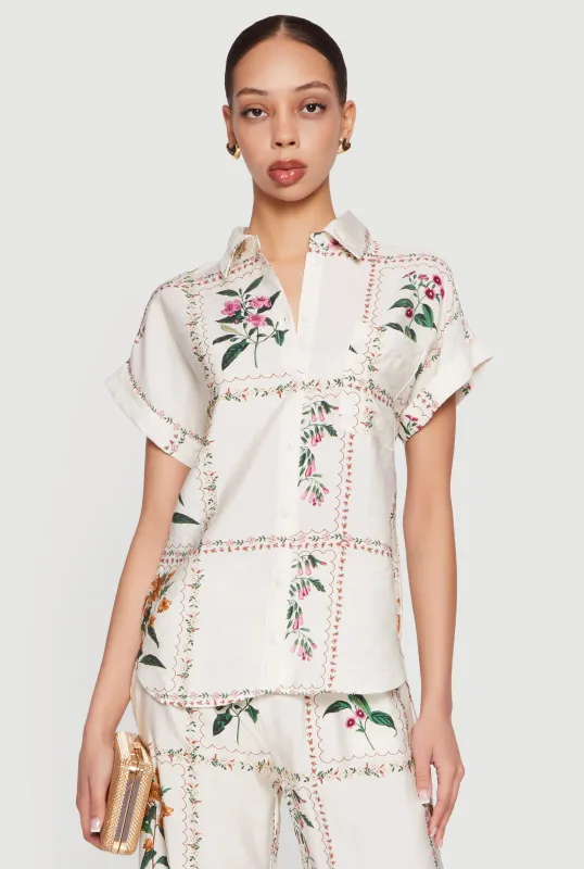 Floral Crepe Knit Button Front Shirt made by Rainbow