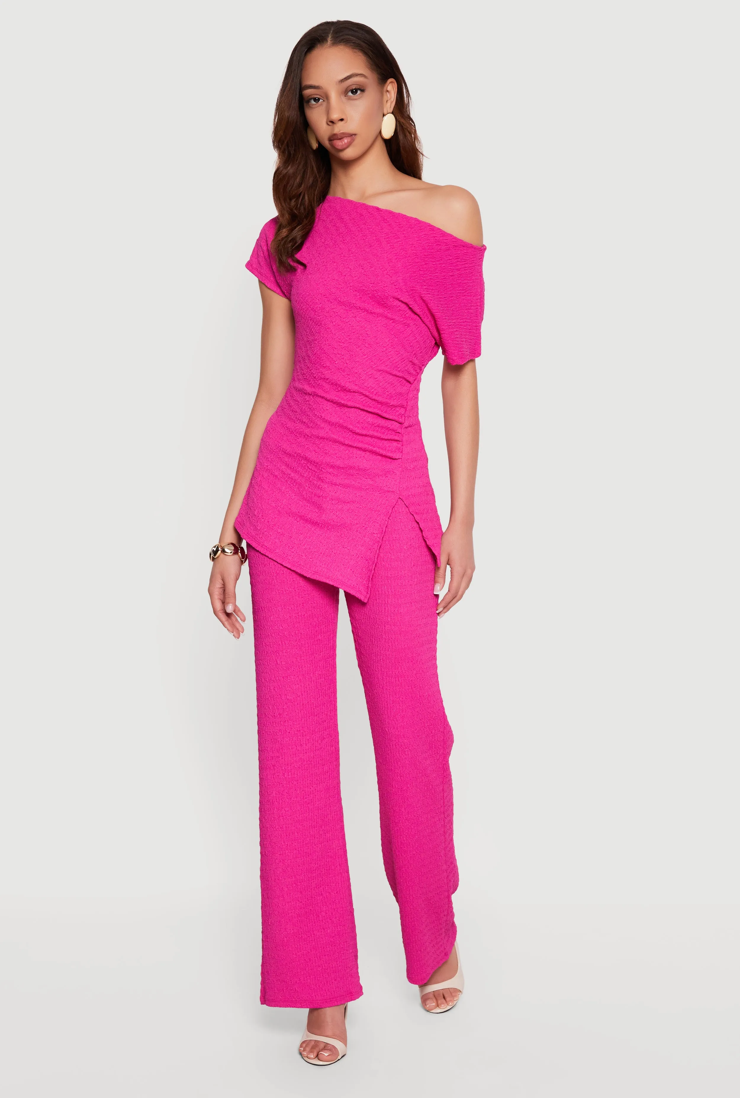 Textured Knit Ruched Side One Shoulder Top sold by Rainbow product image thumbnail 2