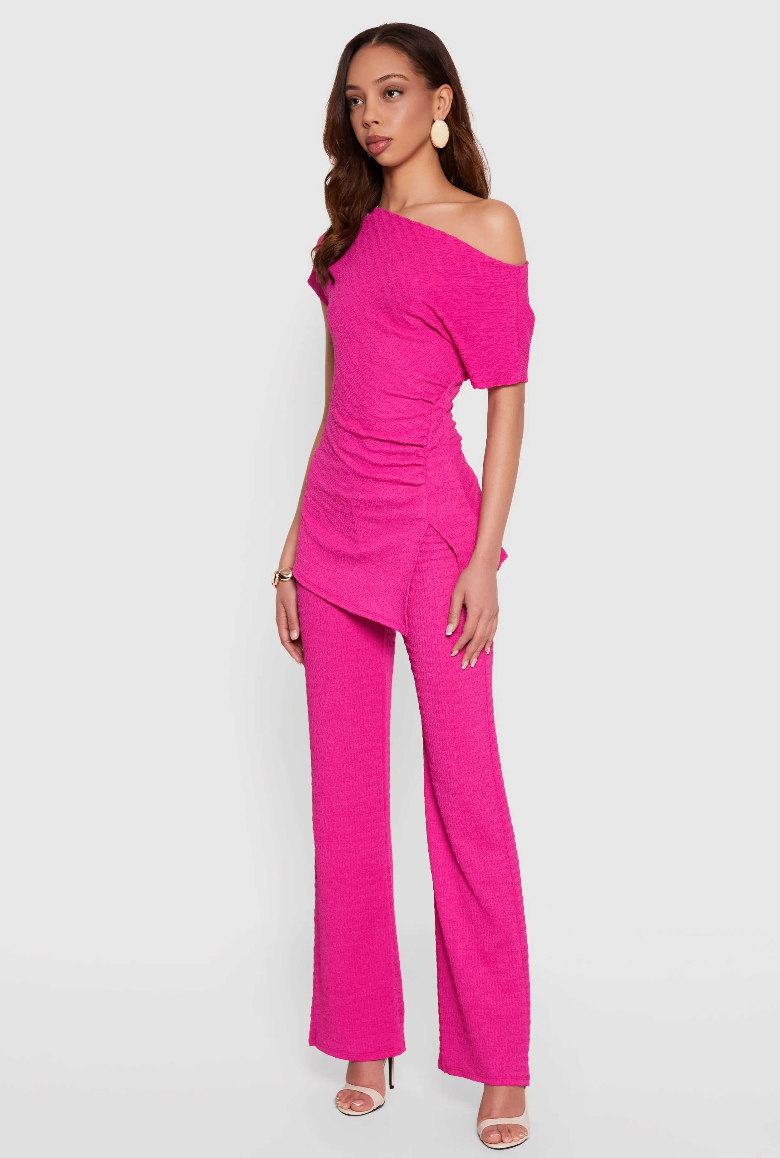 Textured Knit Ruched Side One Shoulder Top sold by Rainbow product image thumbnail 3