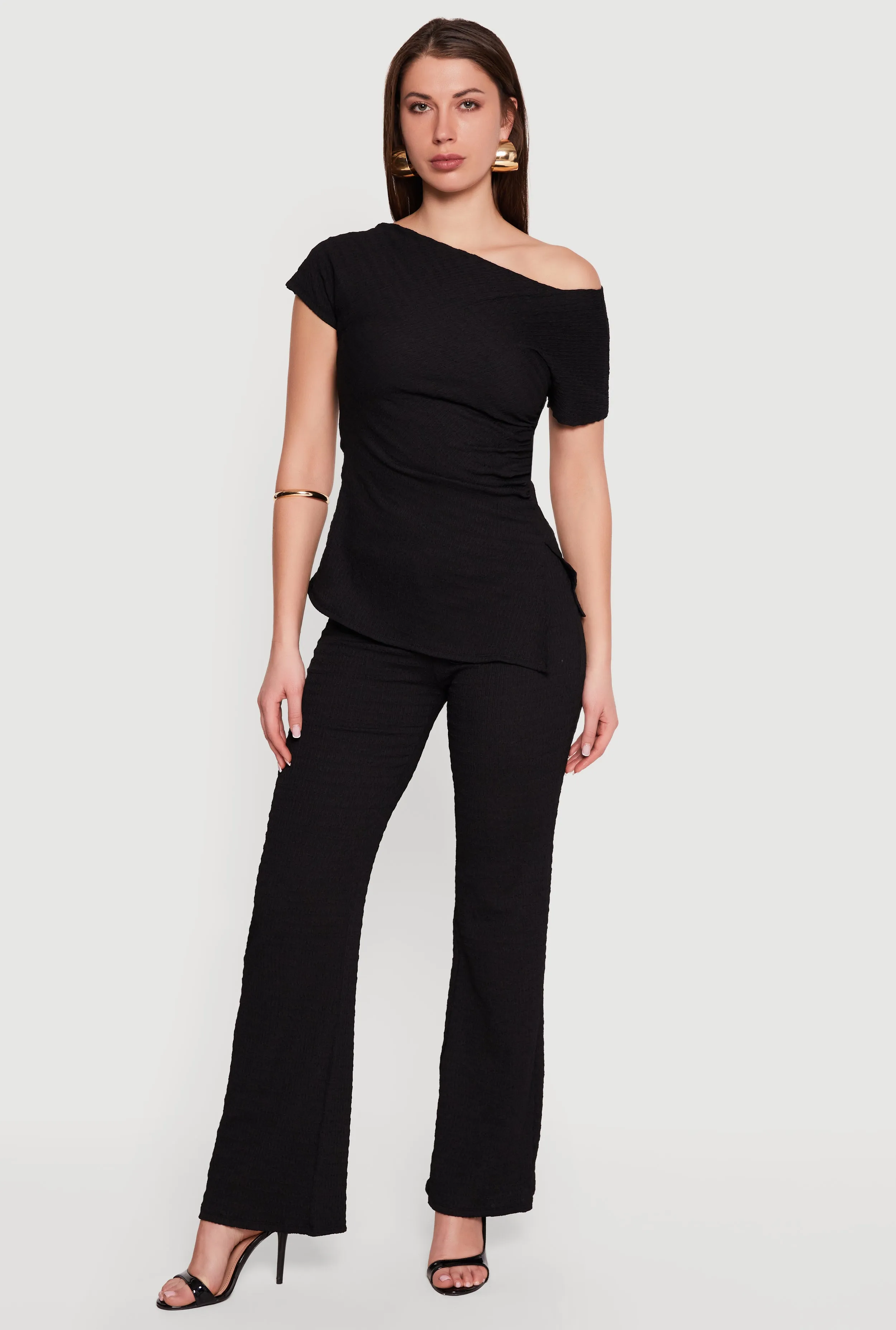 Textured Knit Ruched Side One Shoulder Top sold by Rainbow product image thumbnail 2