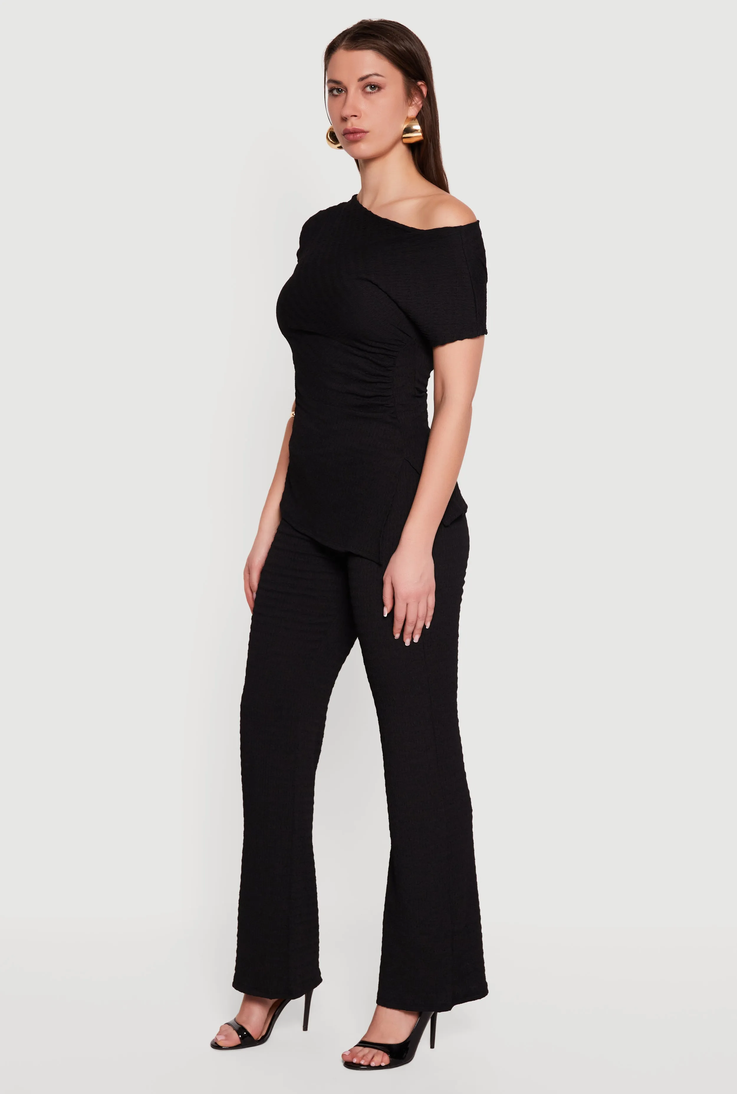 Textured Knit Ruched Side One Shoulder Top sold by Rainbow product image thumbnail 3