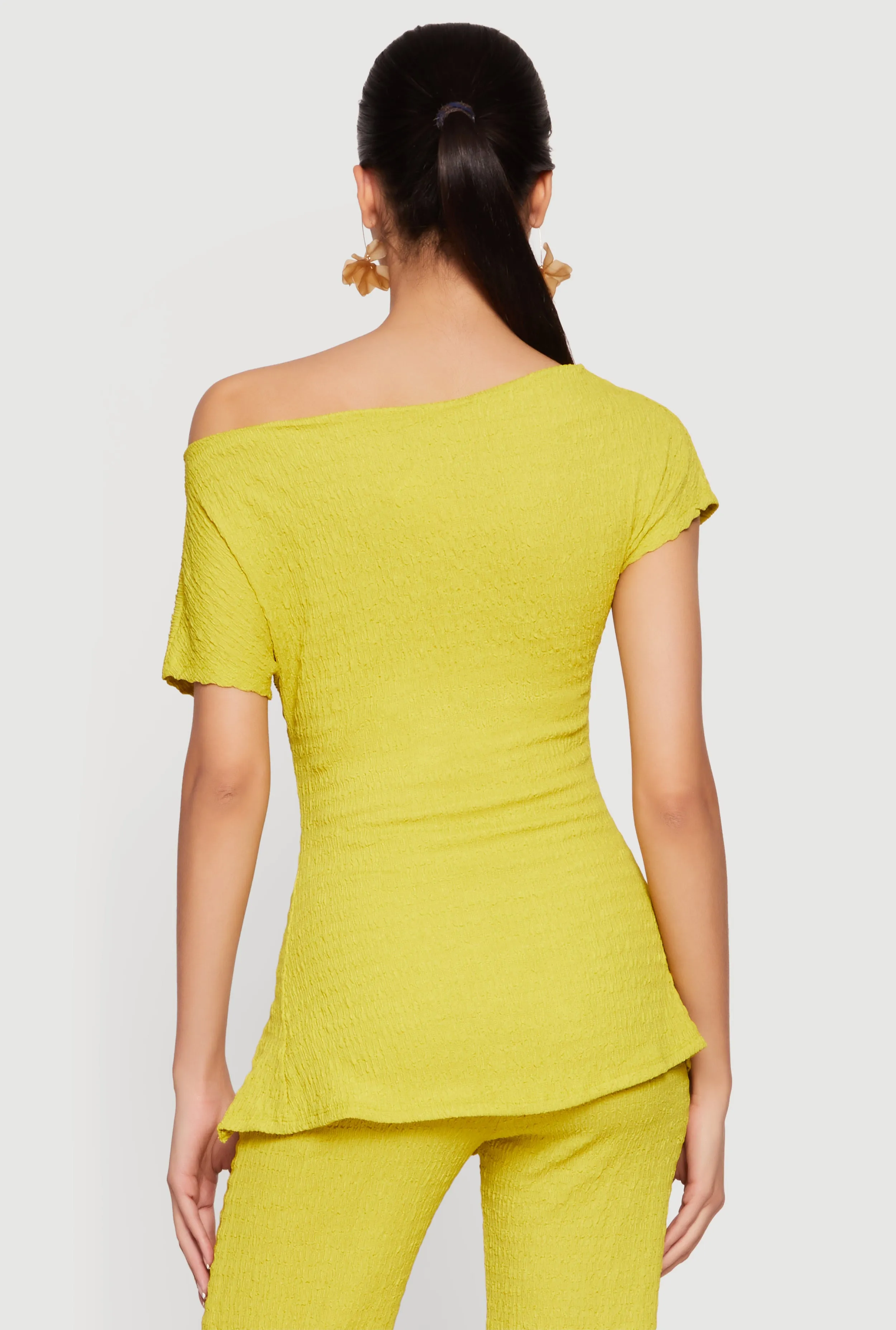 Textured Knit Ruched Side One Shoulder Top sold by Rainbow product image thumbnail 5