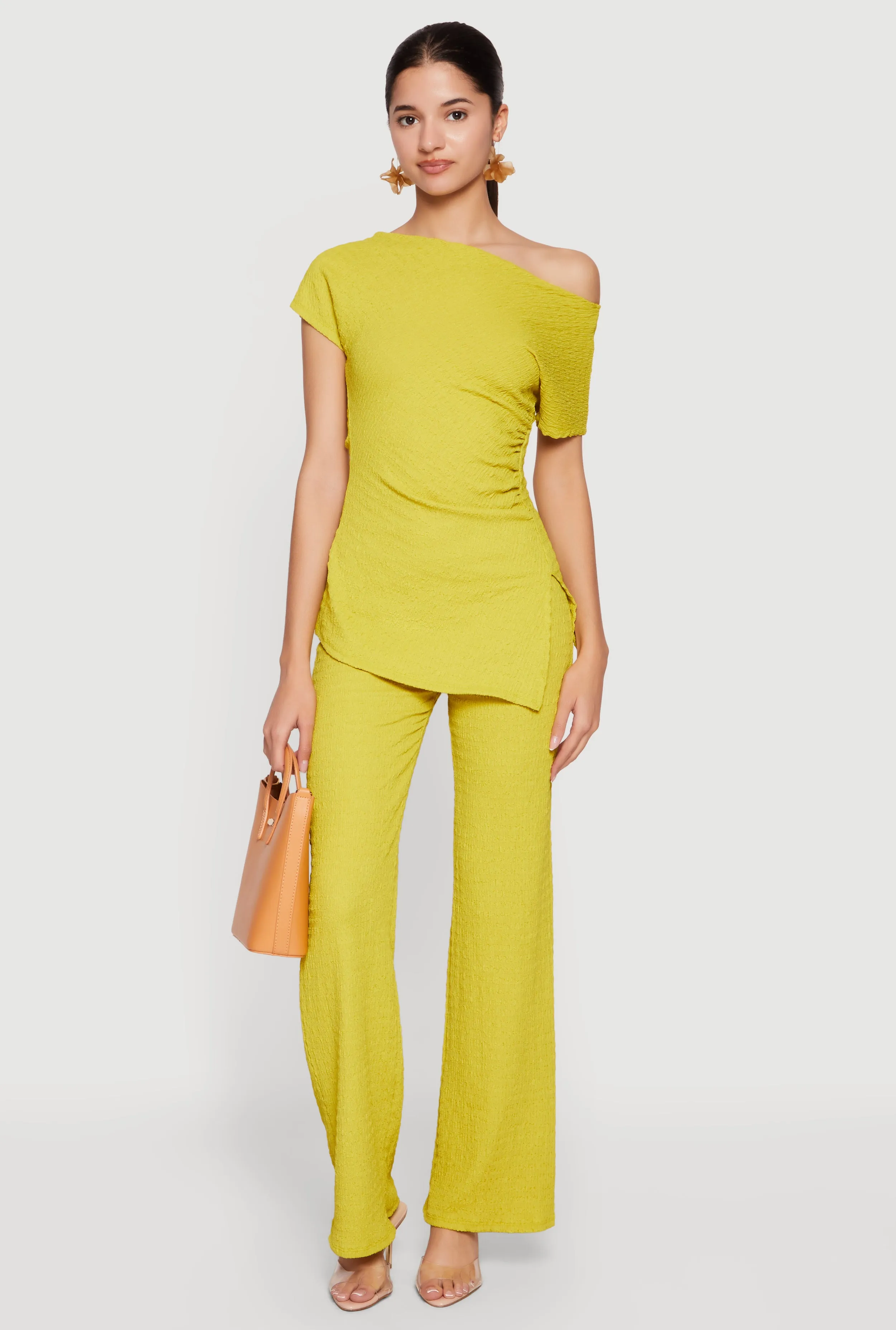 Textured Knit Ruched Side One Shoulder Top sold by Rainbow product image thumbnail 2