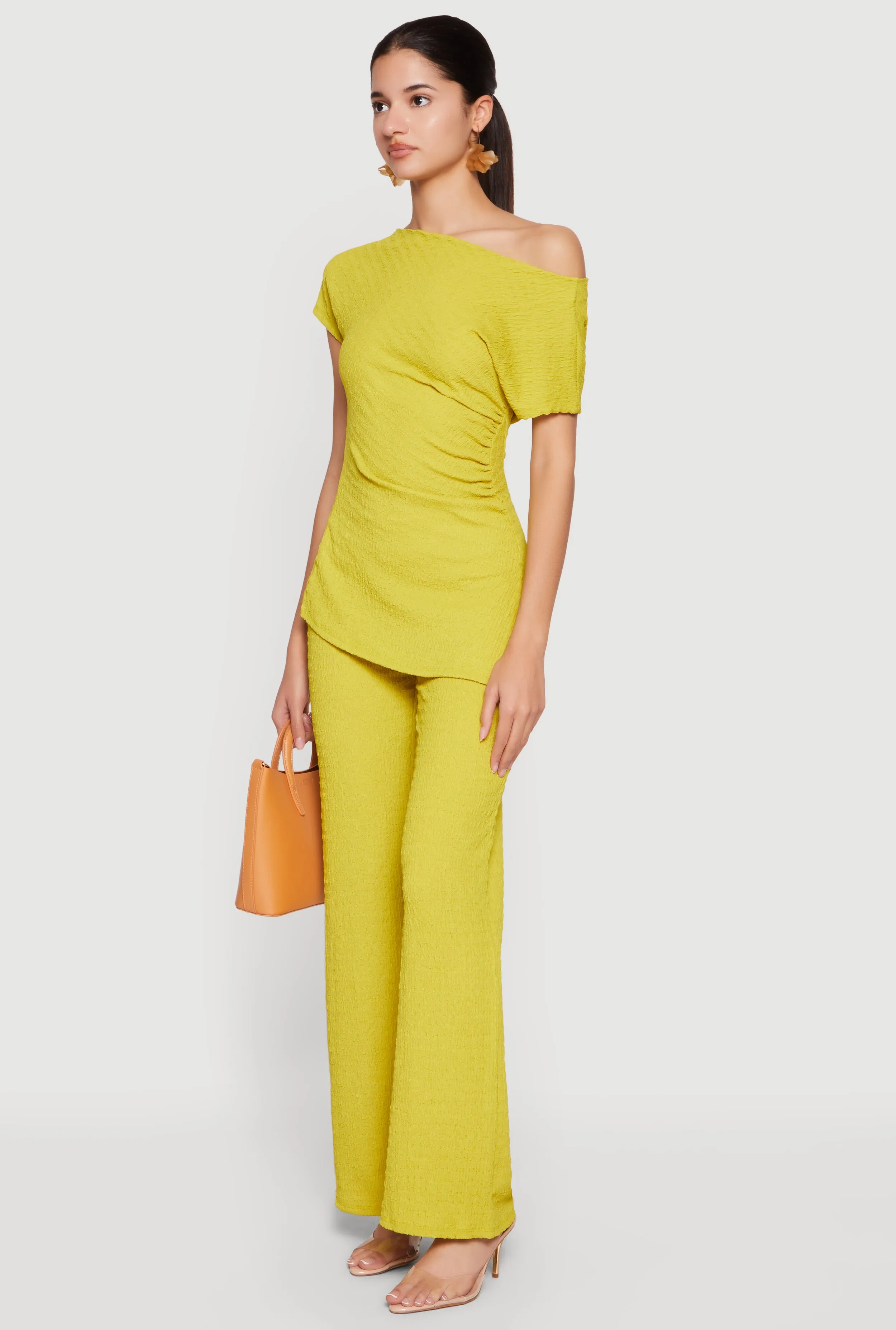 Textured Knit Ruched Side One Shoulder Top sold by Rainbow product image thumbnail 3