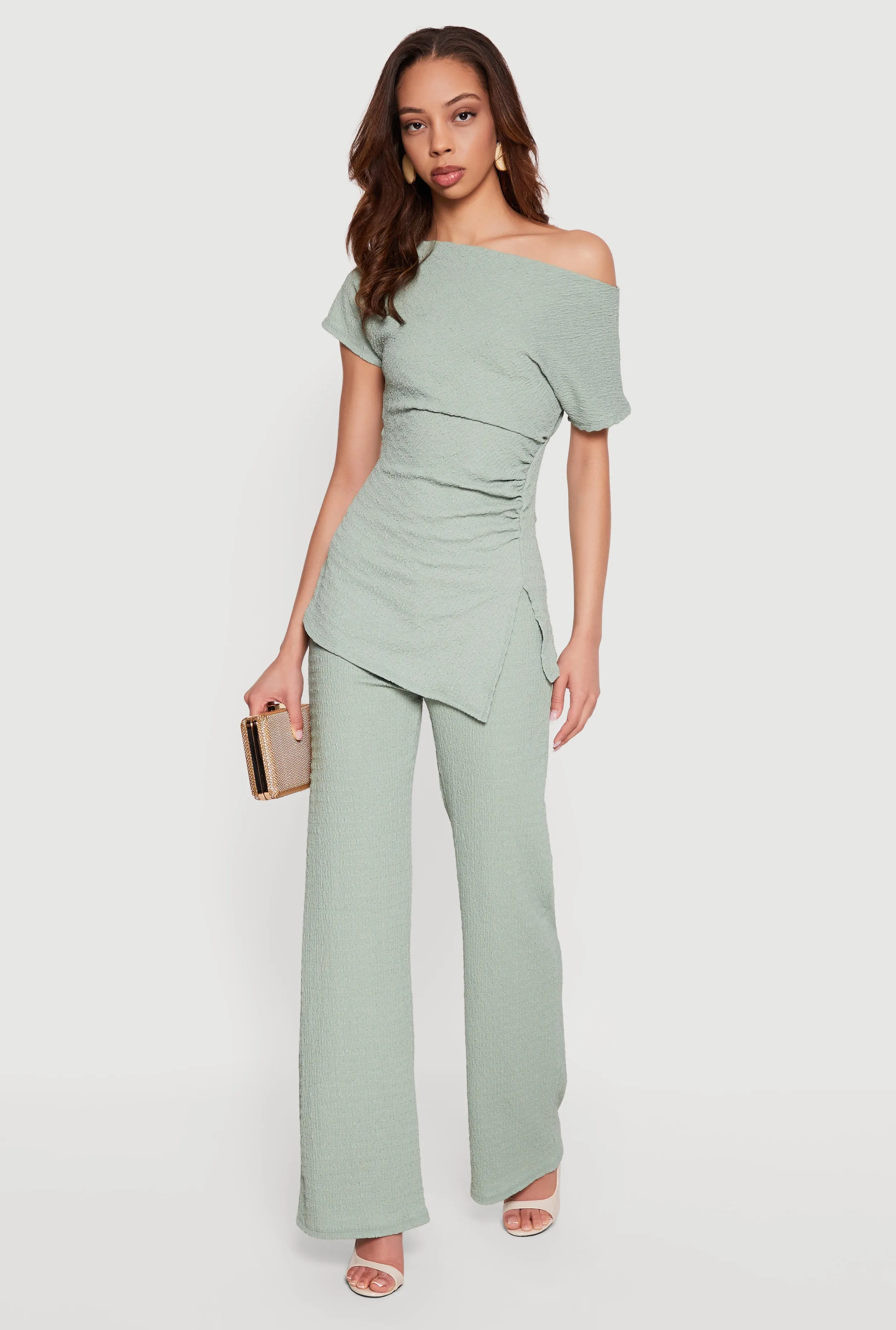 Textured Knit Ruched Side One Shoulder Top sold by Rainbow product image thumbnail 2