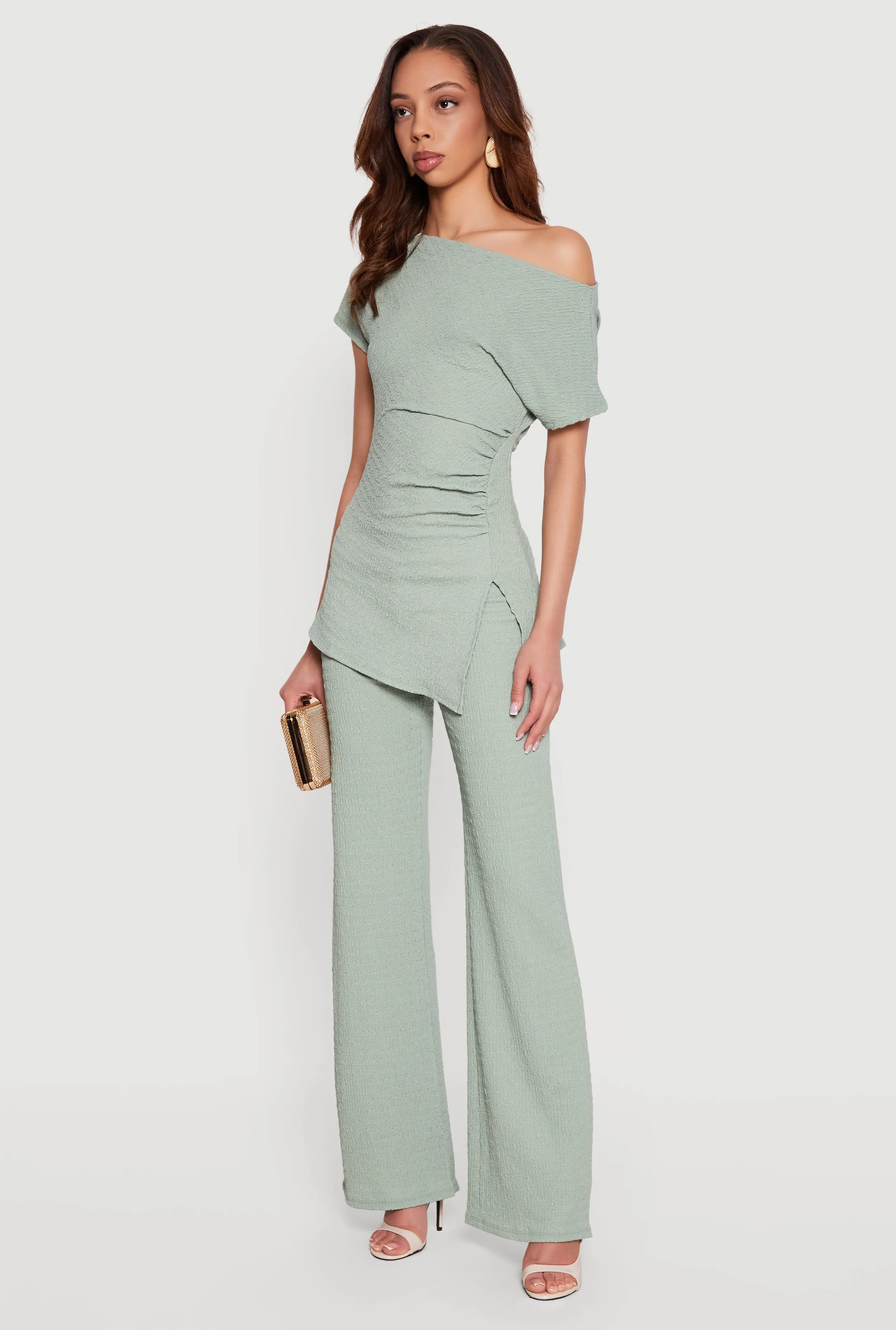 Textured Knit Ruched Side One Shoulder Top sold by Rainbow product image thumbnail 3