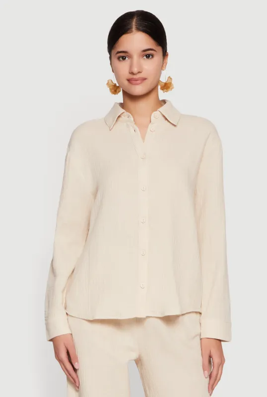 Tie Back Collared Button Front Blouse made by Rainbow