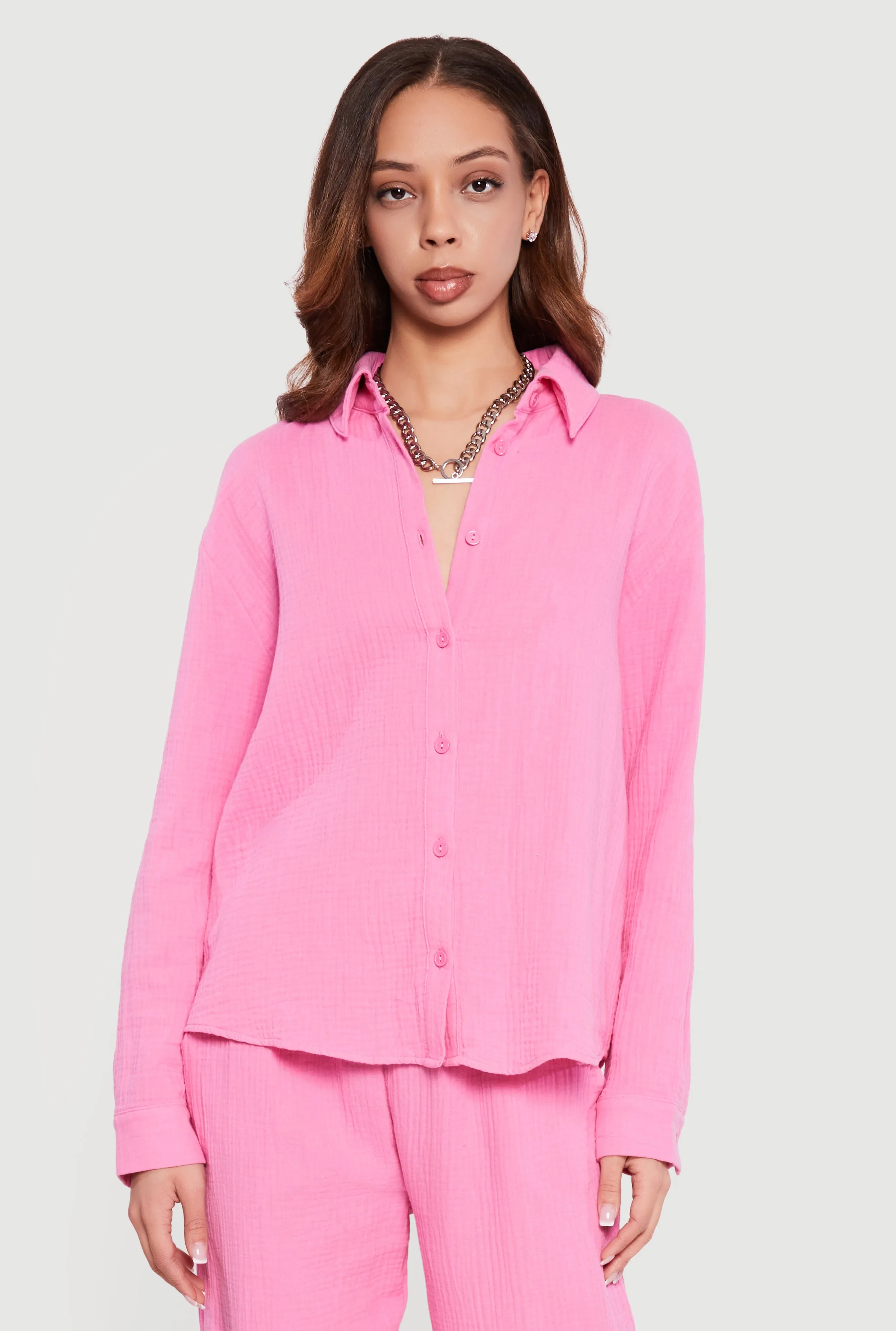 Tie Back Collared Button Front Blouse sold by Rainbow