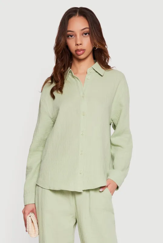 Tie Back Collared Button Front Blouse made by Rainbow