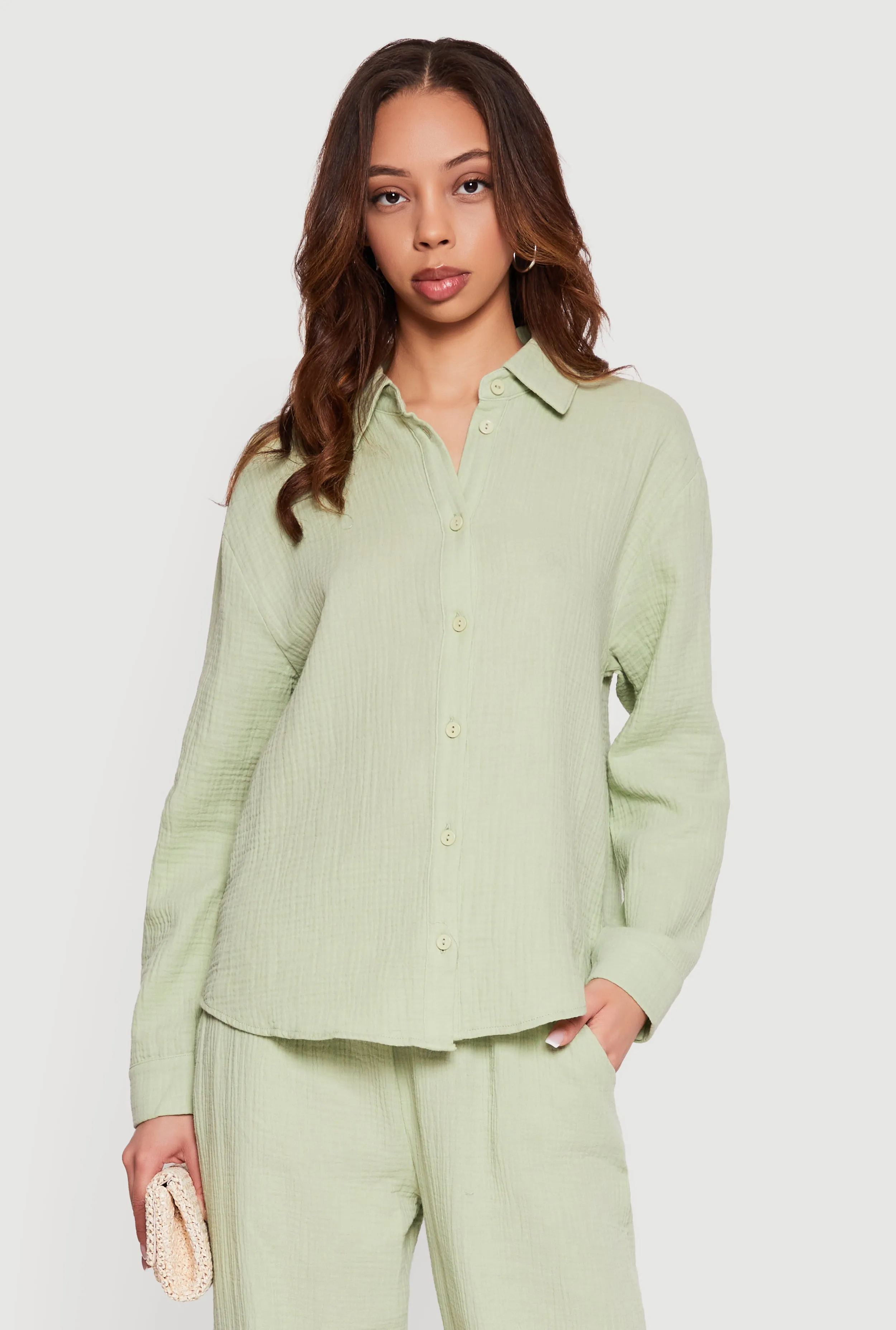 Tie Back Collared Button Front Blouse sold by Rainbow