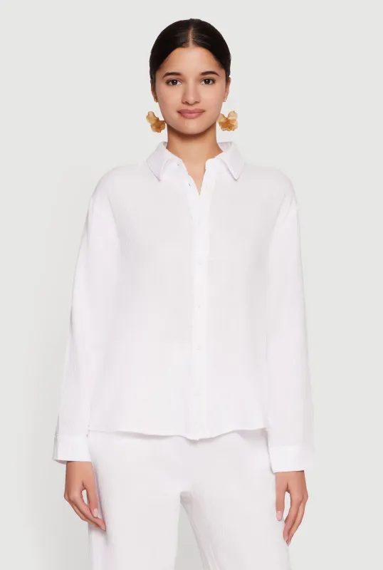 Tie Back Collared Button Front Blouse made by Rainbow