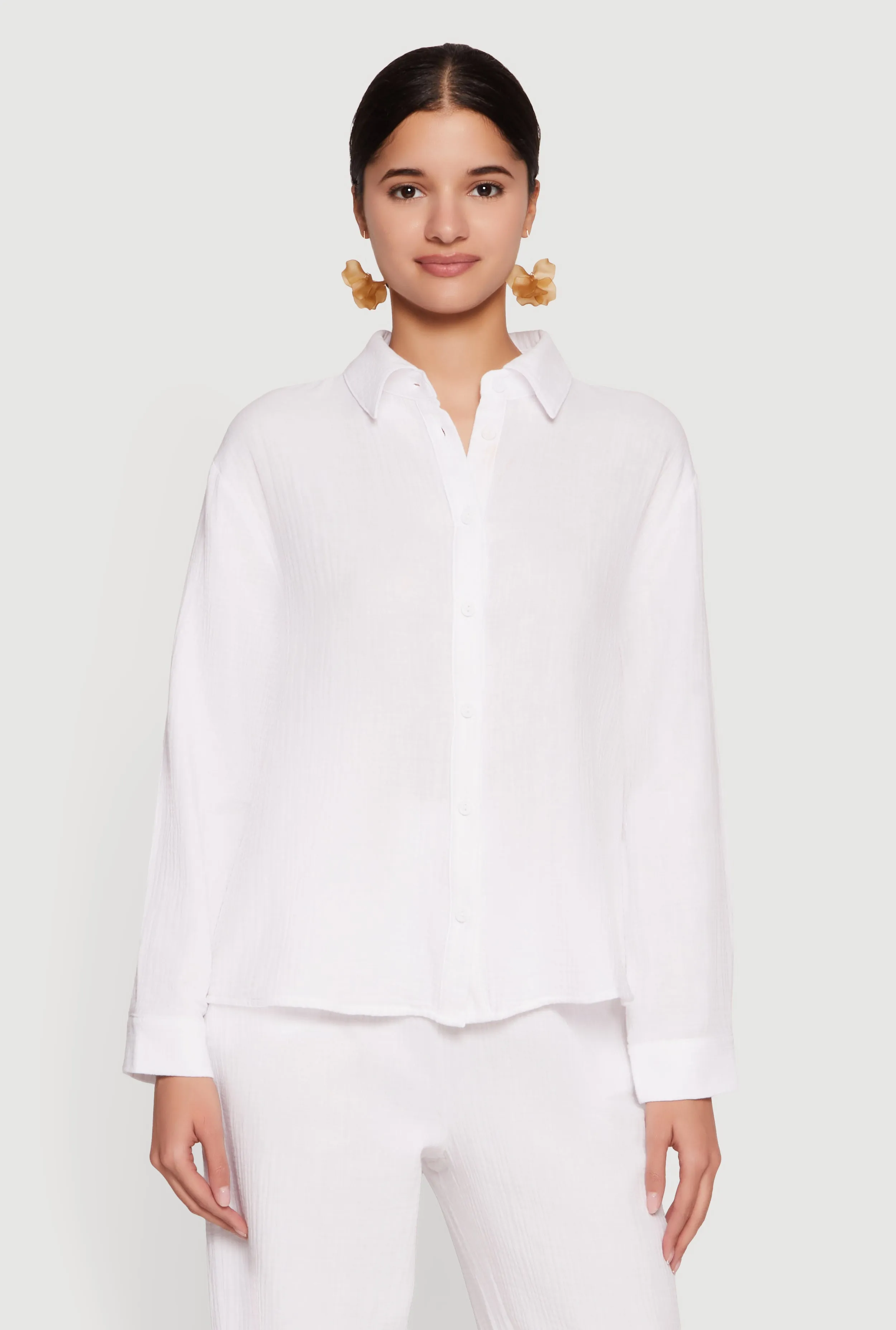 Tie Back Collared Button Front Blouse sold by Rainbow