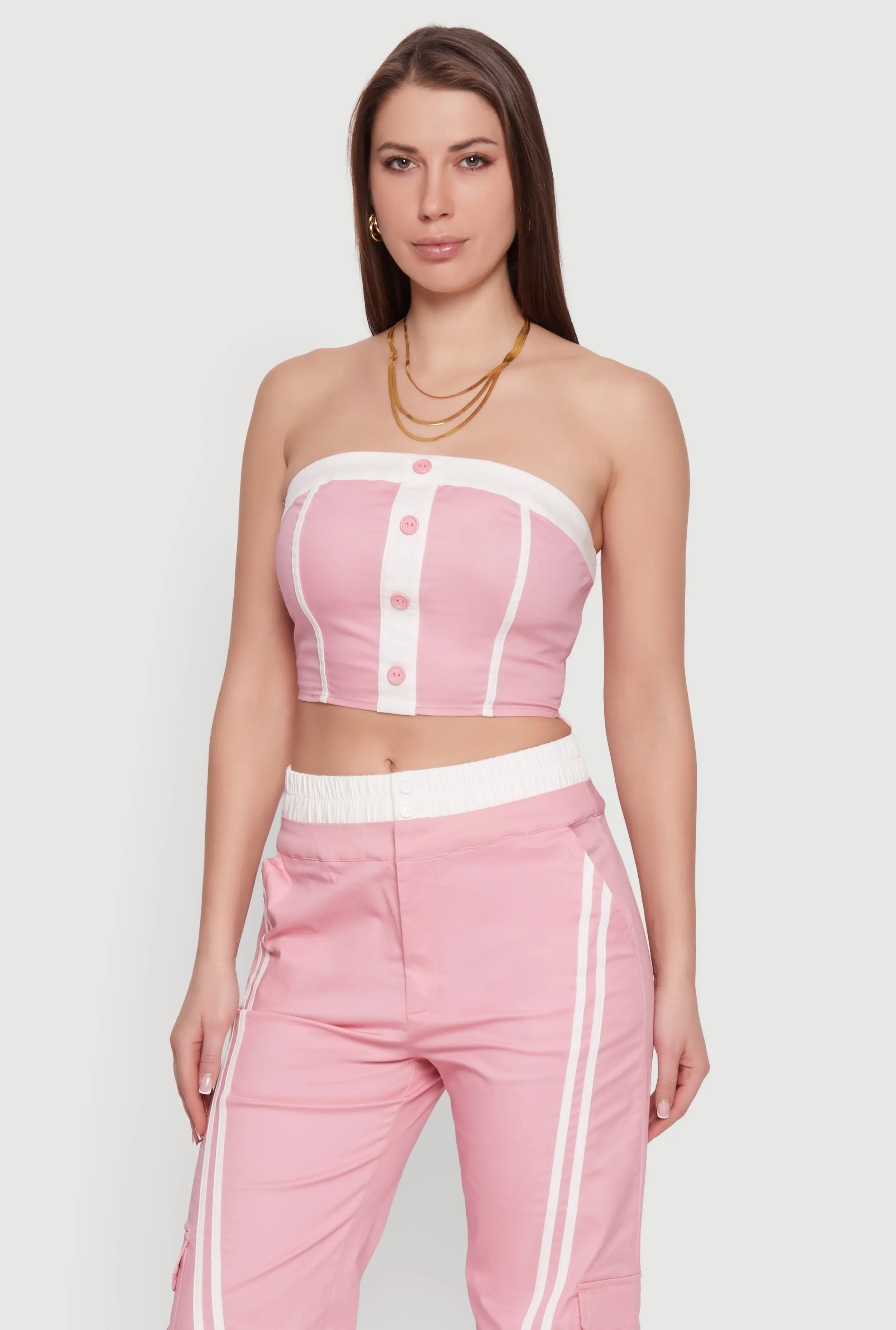 Corset Detail Cropped Tube Top sold by Rainbow