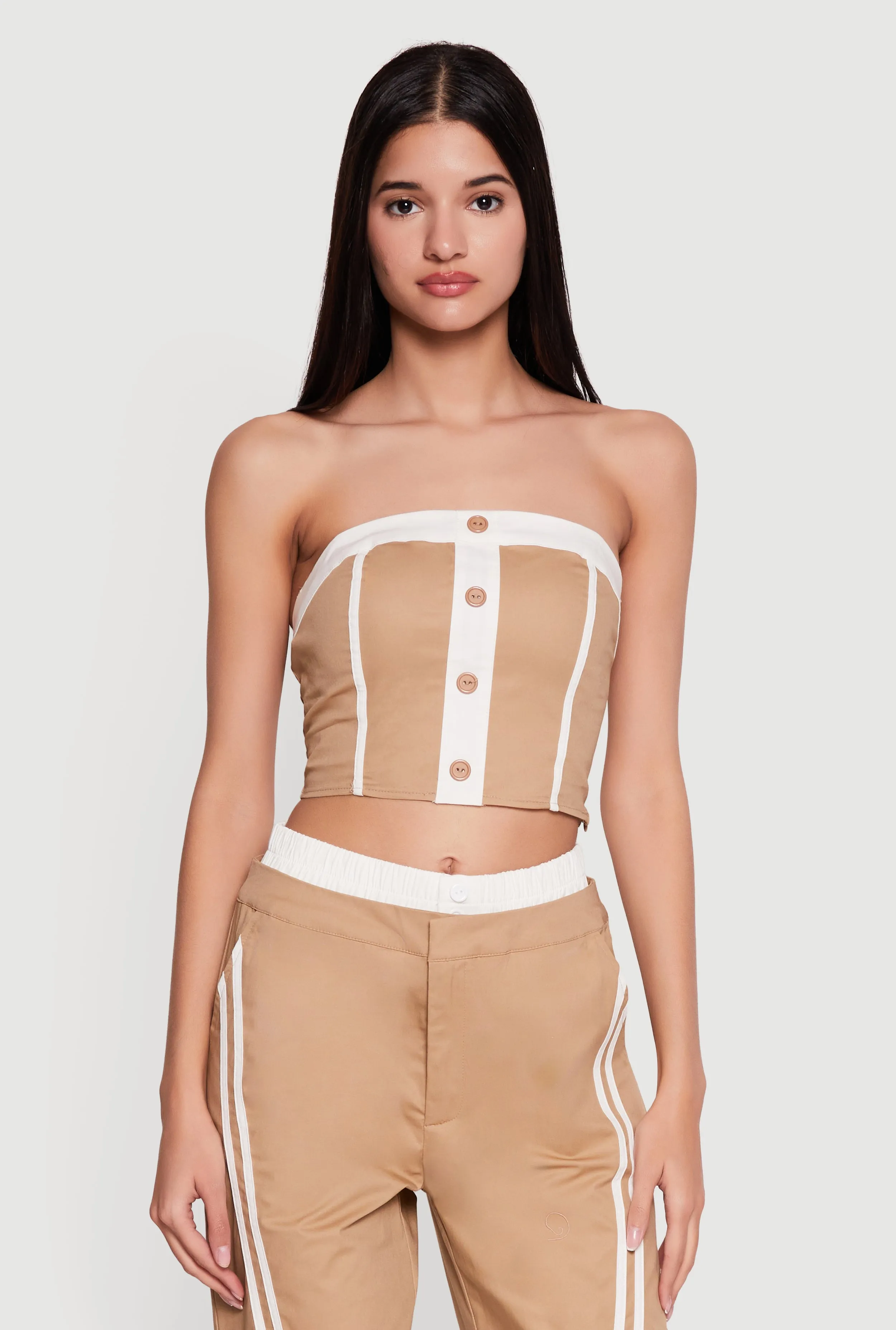 Corset Detail Cropped Tube Top sold by Rainbow