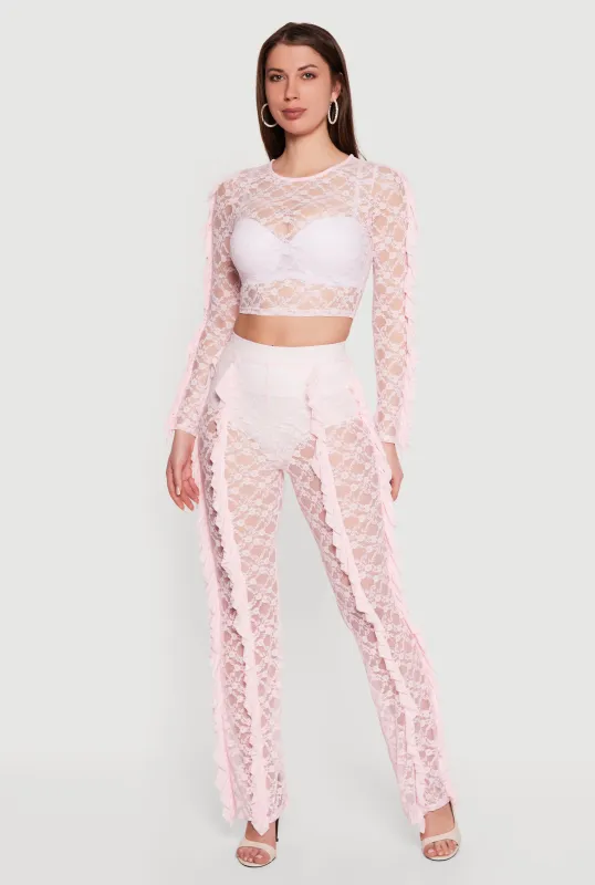 Floral Lace High Waisted Ruffle Pants made by Rainbow