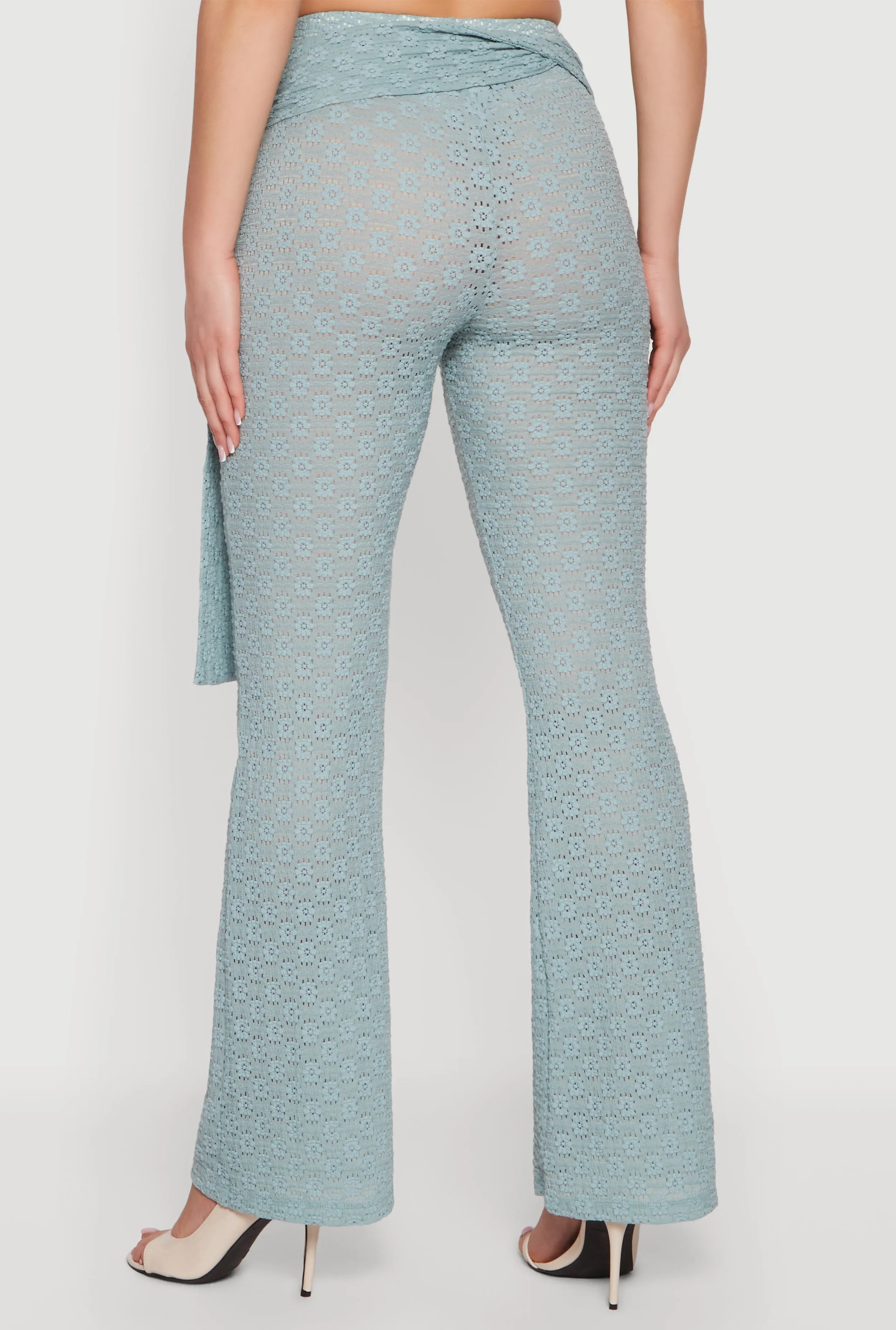 Textured Knit Tie Front Flare Leg Pants sold by Rainbow product image thumbnail 5
