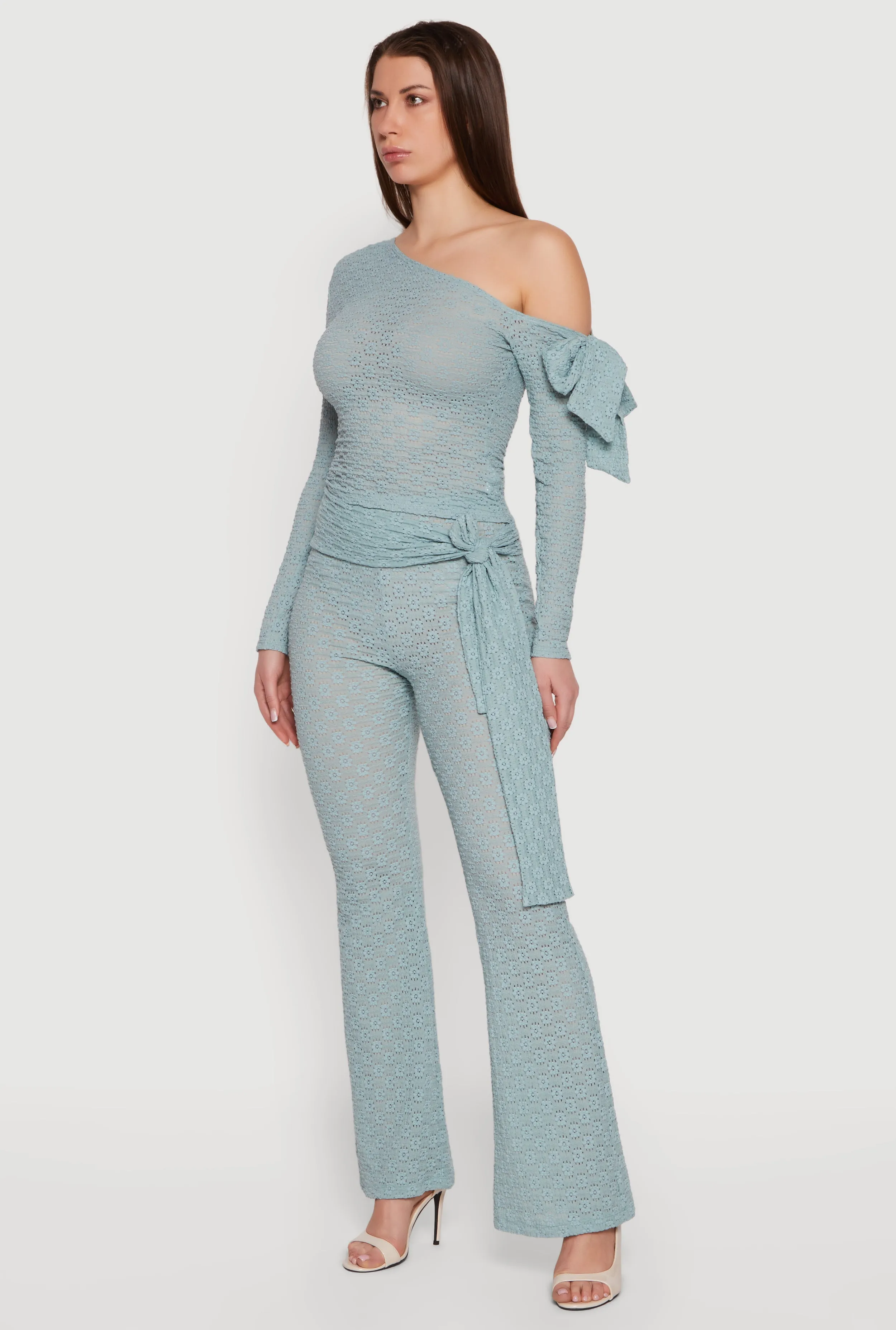 Textured Knit Tie Front Flare Leg Pants sold by Rainbow product image thumbnail 2