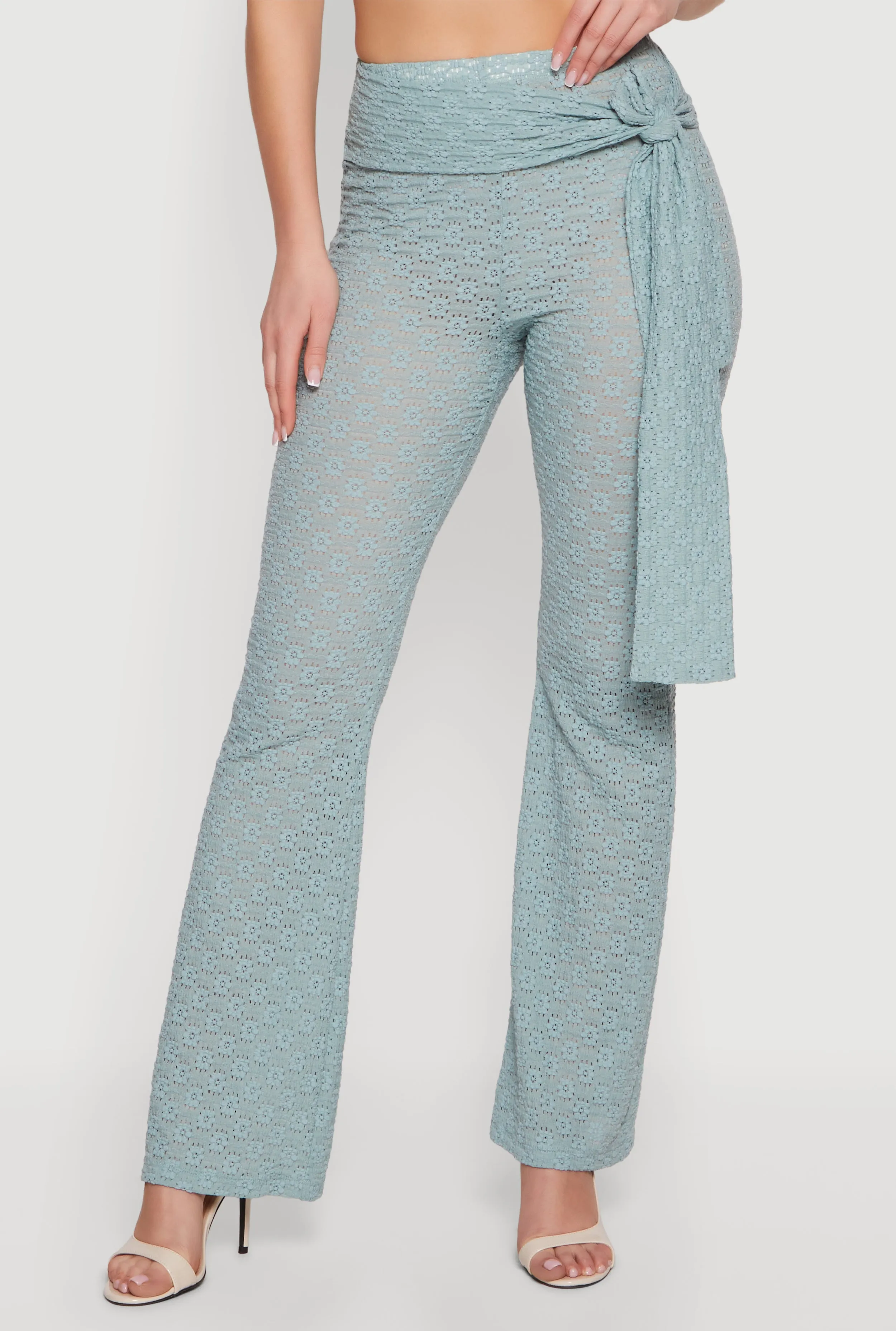Textured Knit Tie Front Flare Leg Pants sold by Rainbow product image thumbnail 3