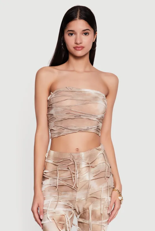 Slashed Acid Wash Cropped Mesh Tube Top sold by Rainbow