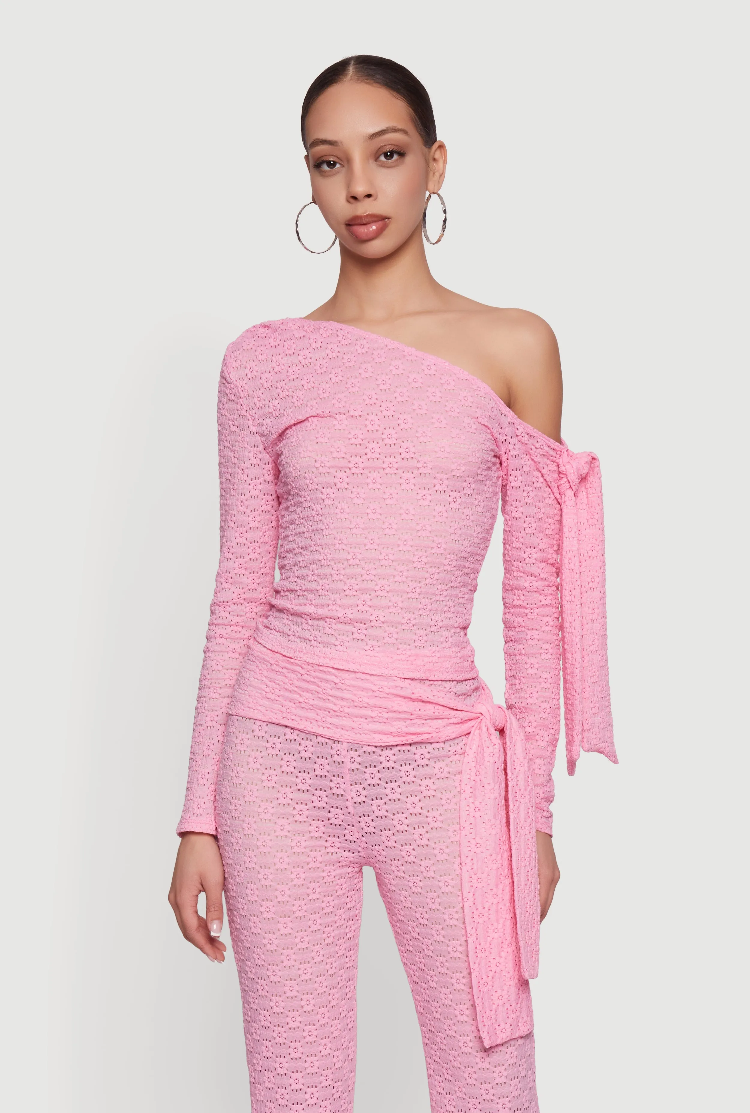 Textured Knit Asymmetrical Tie Sleeve Top sold by Rainbow product image thumbnail 4