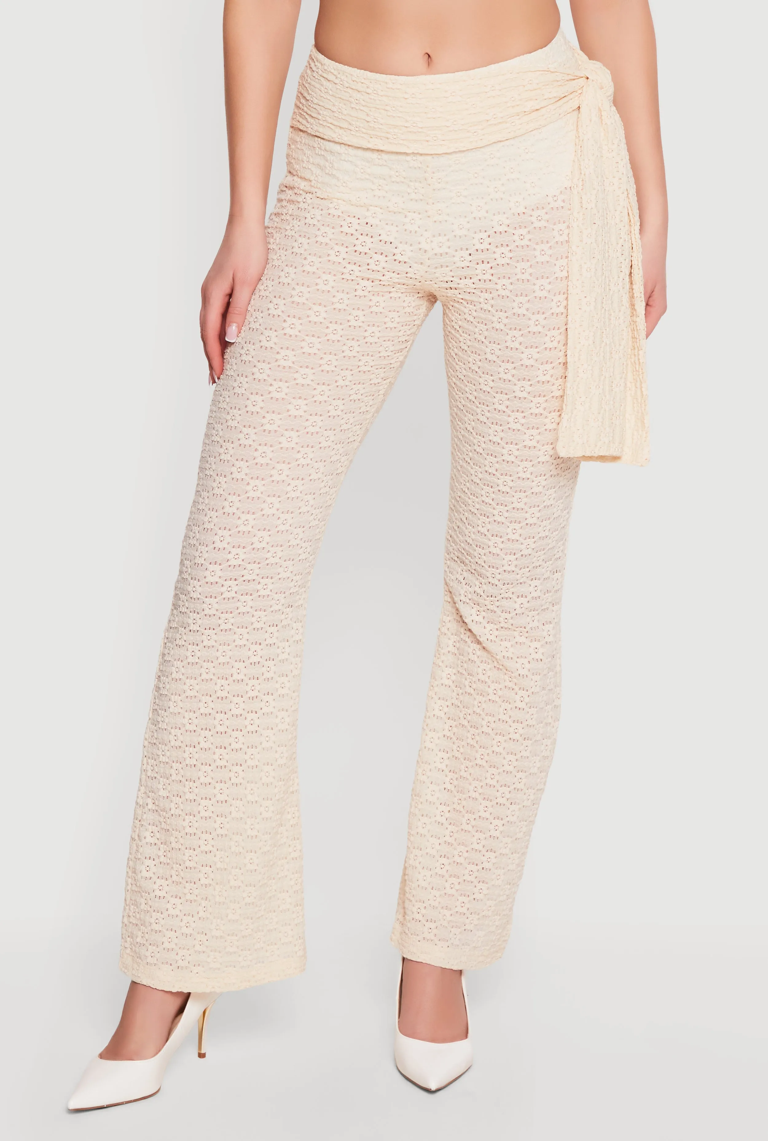 Textured Knit Tie Front Flare Leg Pants sold by Rainbow product image thumbnail 3