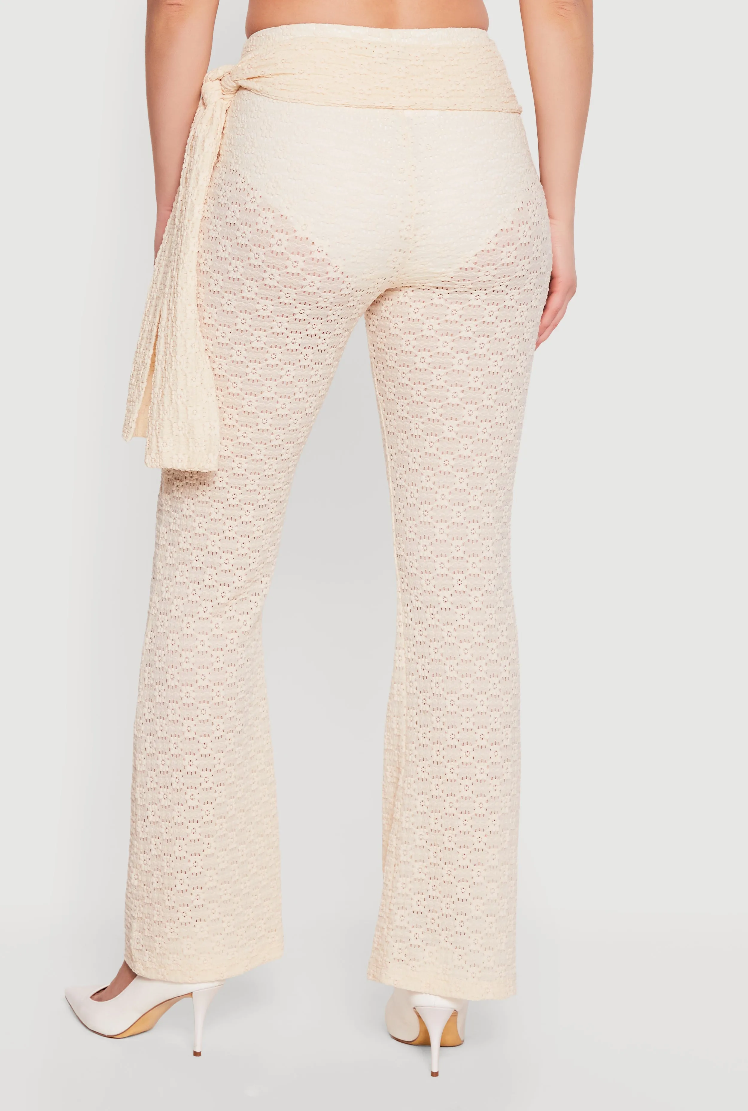 Textured Knit Tie Front Flare Leg Pants sold by Rainbow product image thumbnail 5