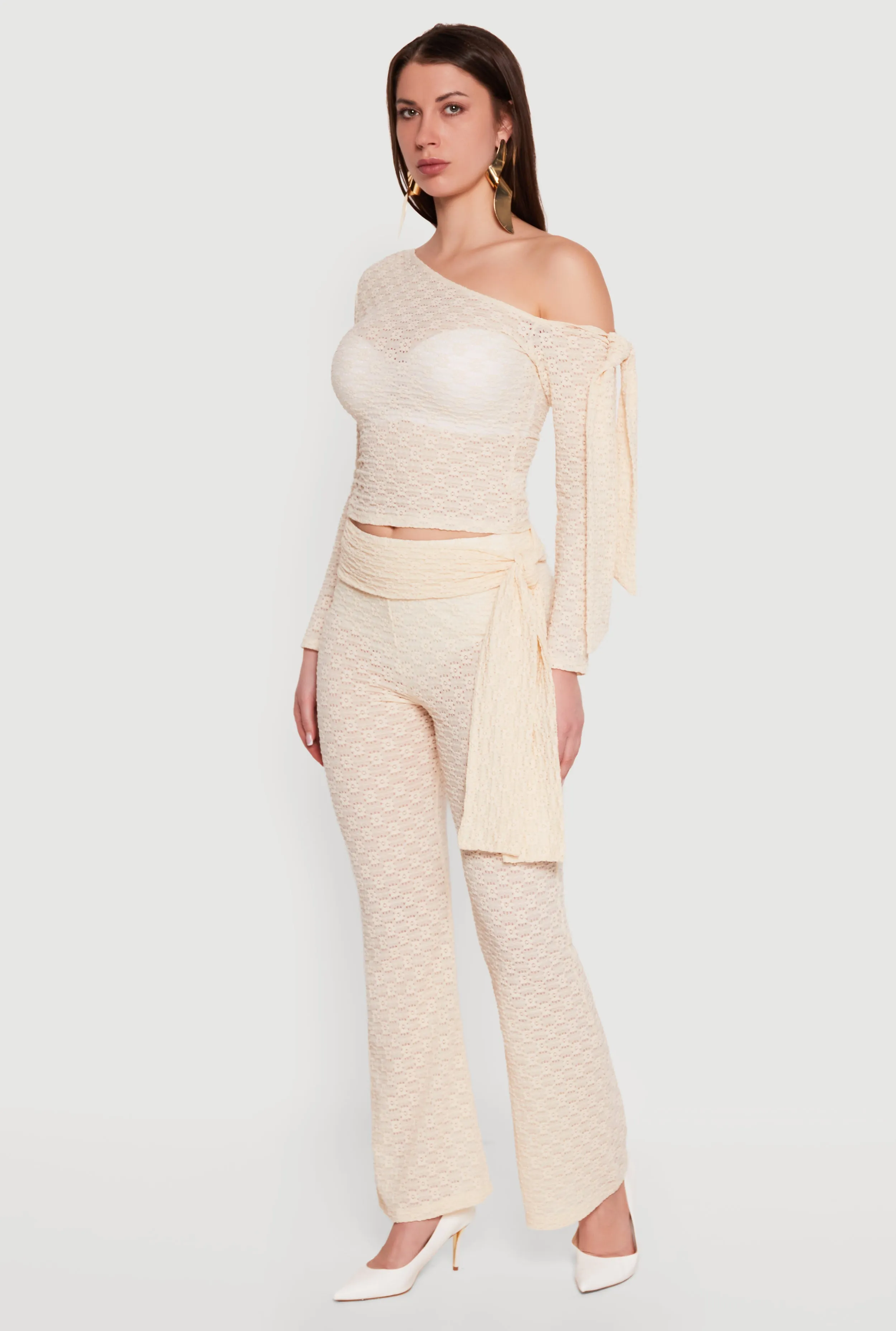 Textured Knit Tie Front Flare Leg Pants sold by Rainbow product image thumbnail 2