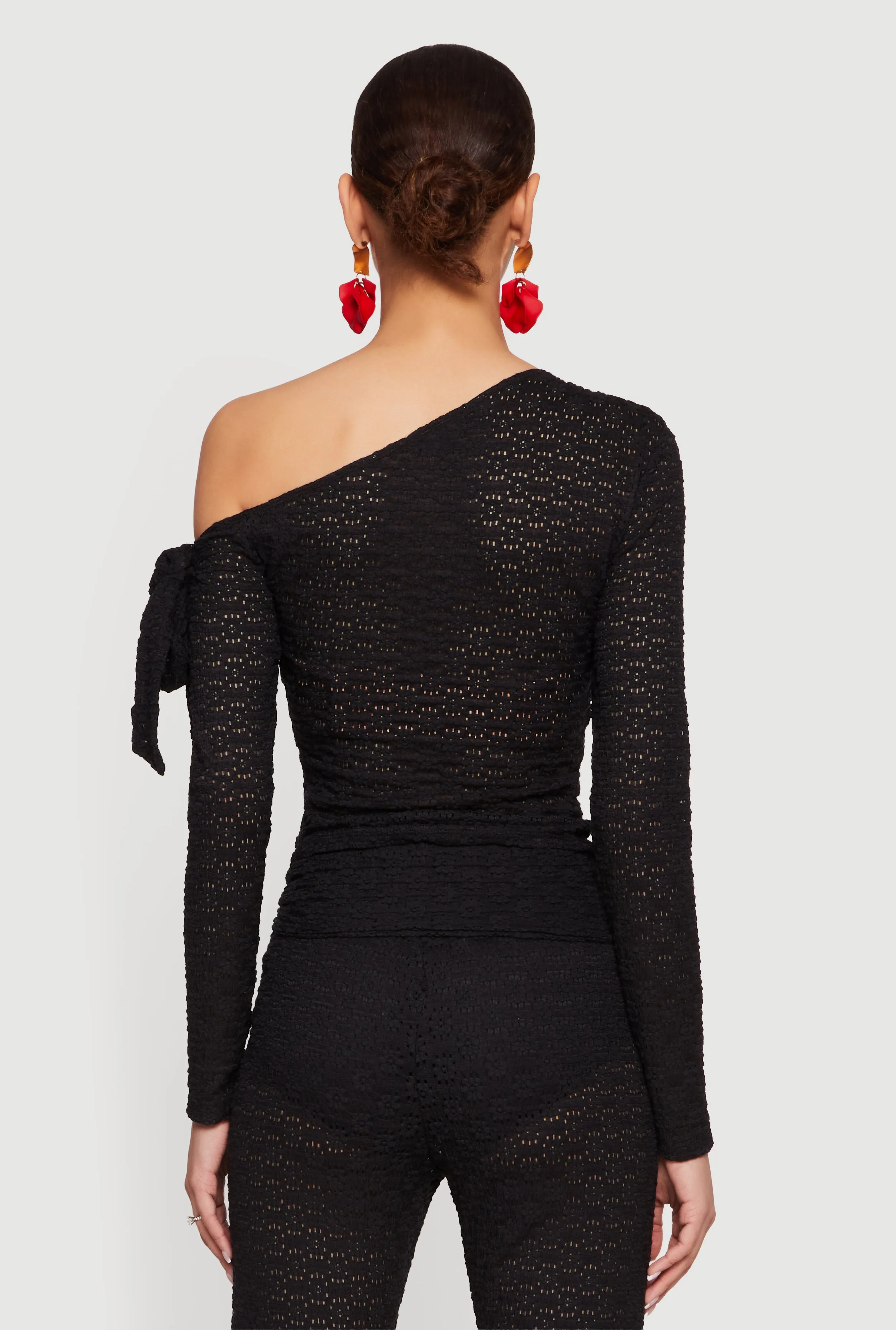 Textured Knit Asymmetrical Tie Sleeve Top sold by Rainbow product image thumbnail 5