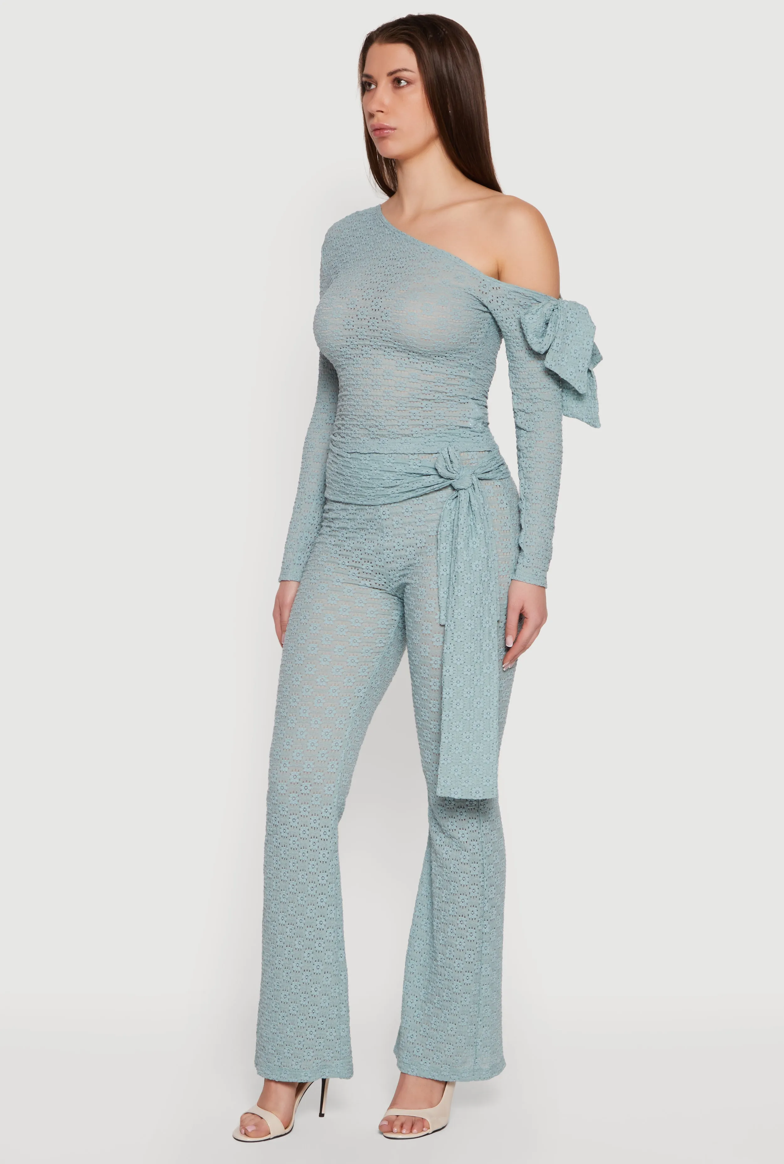 Textured Knit Asymmetrical Tie Sleeve Top sold by Rainbow product image thumbnail 3