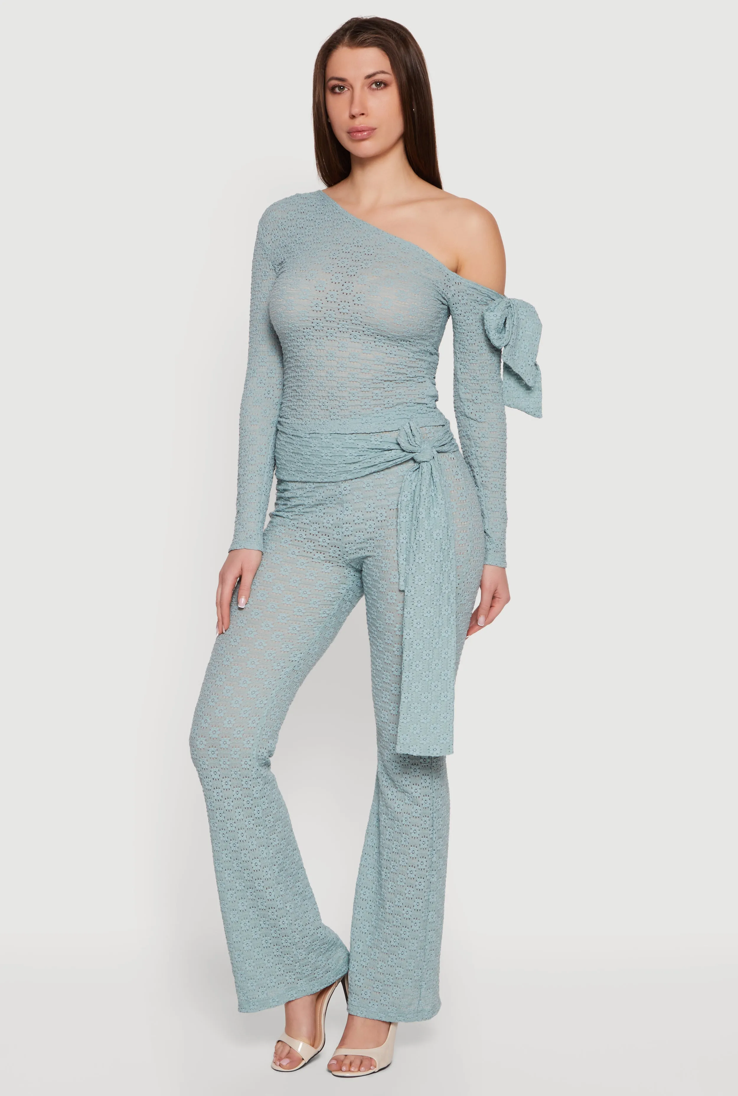 Textured Knit Asymmetrical Tie Sleeve Top sold by Rainbow product image thumbnail 2